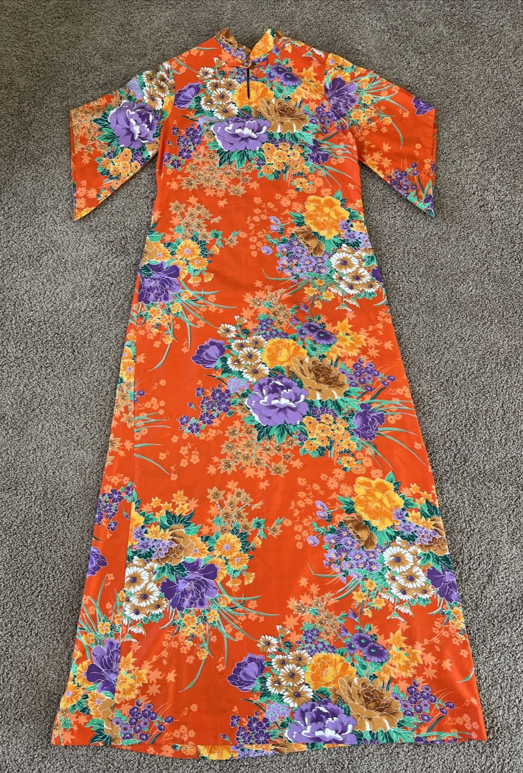 VTG 60/70s Sears Hawaiian Fashions Multicolor Floral Oriental Inspired Dress-Sz8