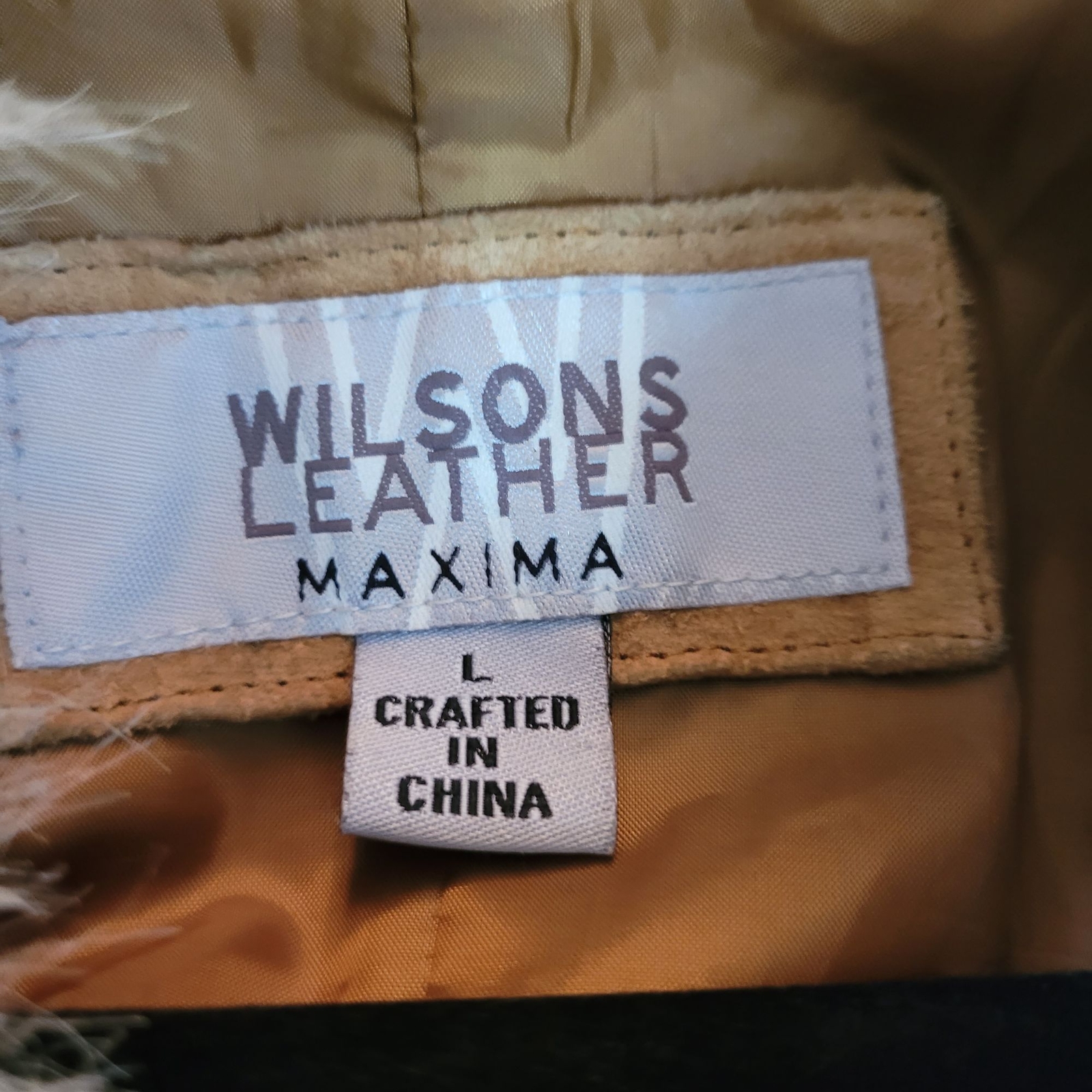 Vintage 80’s Wilson’s Leather Jacket Tan L Belted Faux Fur Trim Snow Bunny