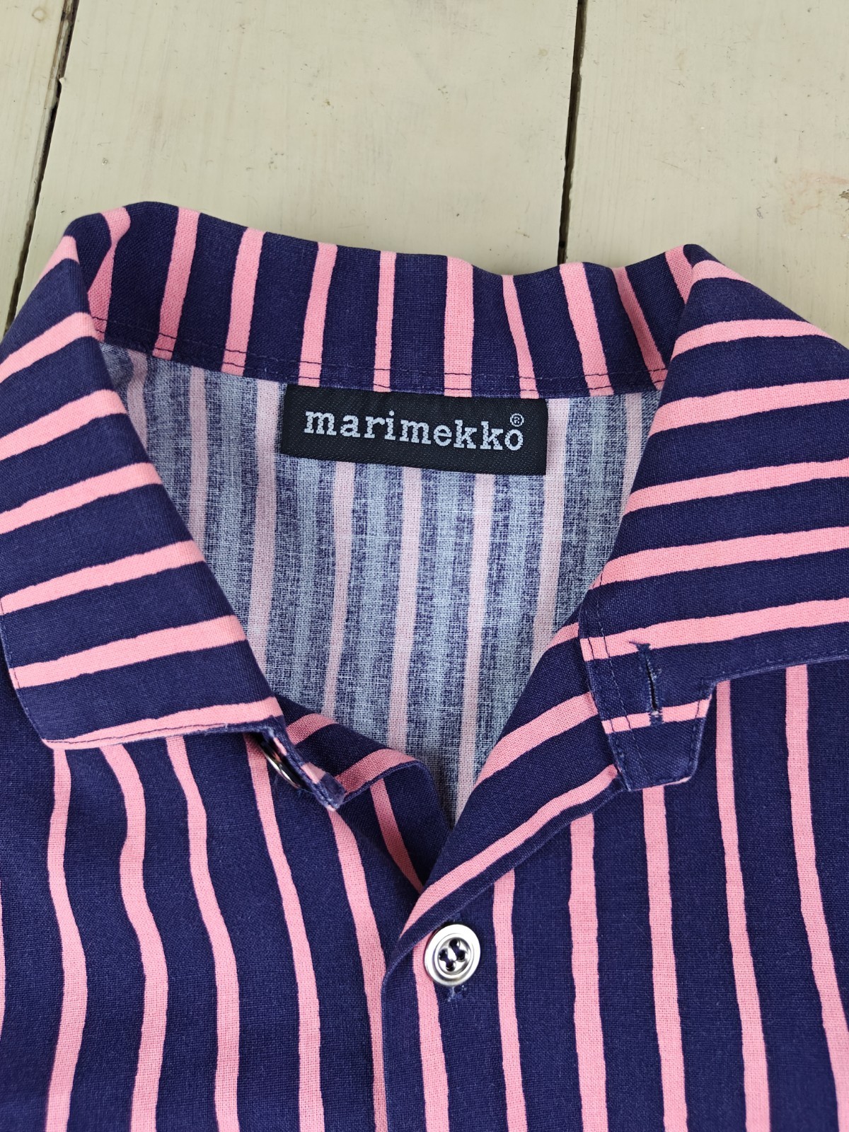 Vintage Marimekko Jokapoika Piccolo Shirt Navy Pink Striped Size 37