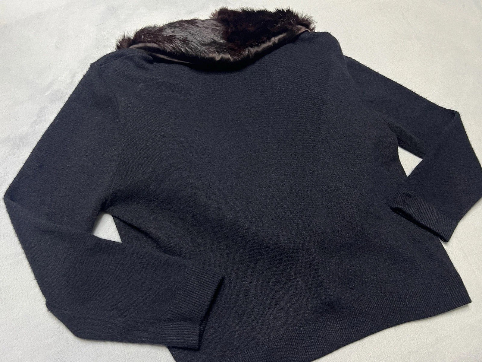 Vtg 50’s Du Pont Orlon Black Cardigan REAL MINK FUR Shawl Collar Sweater S/M