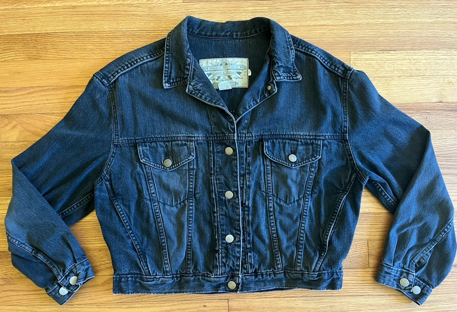 Vtg 80s Banana Republic Safari Dark Blue Denim Jean Jacket Women’s Bomber Style