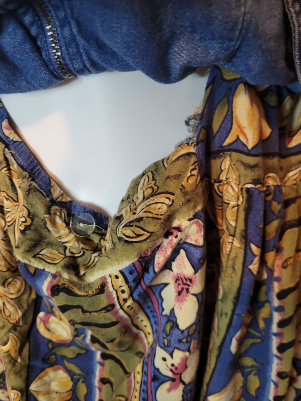Retro combo jeans maxi dress, Vintage 90s retro denim & fabric Zip Up Sz 12
