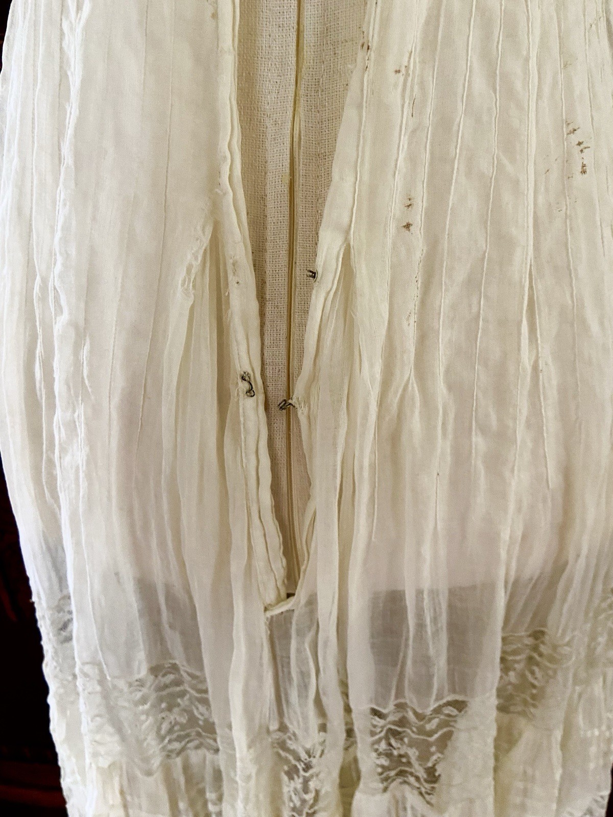 1907 Antique Embroidered Edwardian Era White Muslin Lace Dress “Hazel Slifir” 13