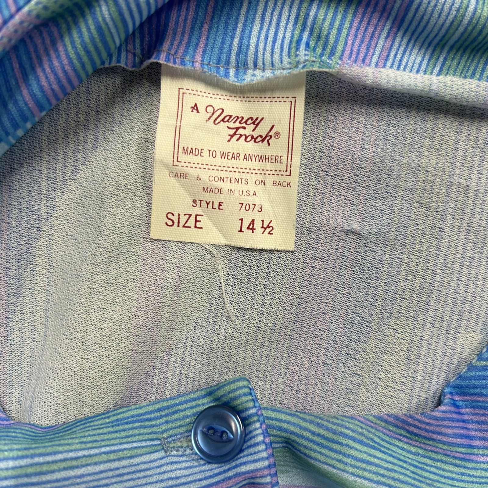 Nancy Frock Dress Womens Size 14.5 Blue Purple Leaf Print Vintage USA Midi Tie