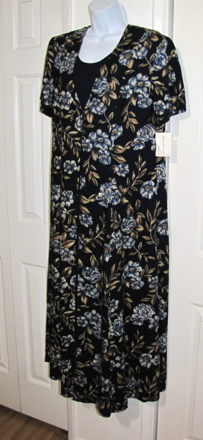 VTG NWT Coco Bianco Floral Maxi Dress Faux-Jacket Rayon Navy-Blue Floral Wm. 12