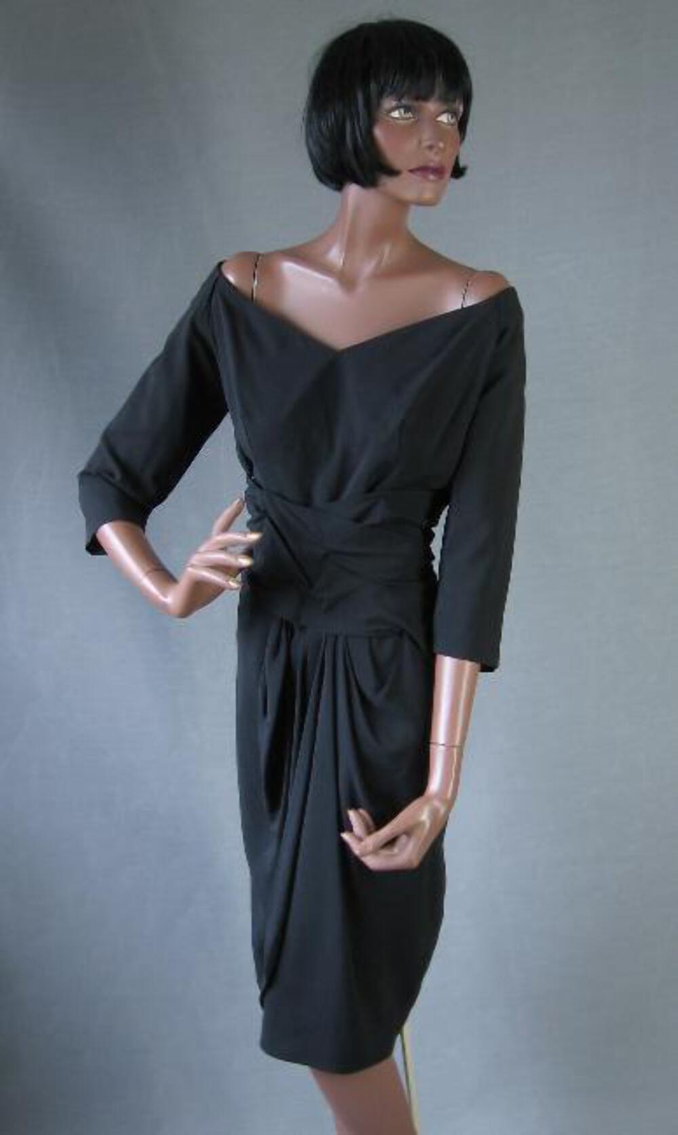 50s Bombshell Cocktail Dress Draped Vintage Revenge Dress Wiggle LBD