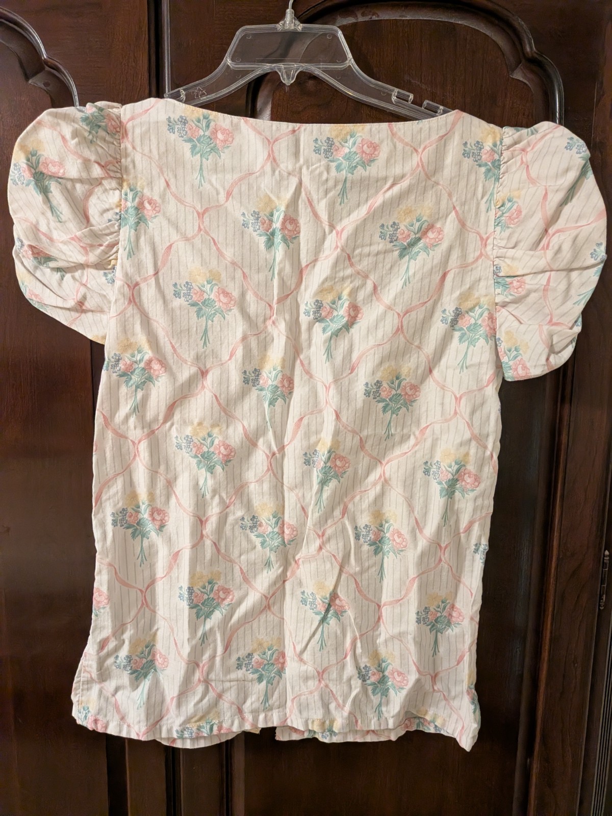 Vintage 80s Women’s SKYR brand Pink/White/Floral Cotton Blouse Size 8