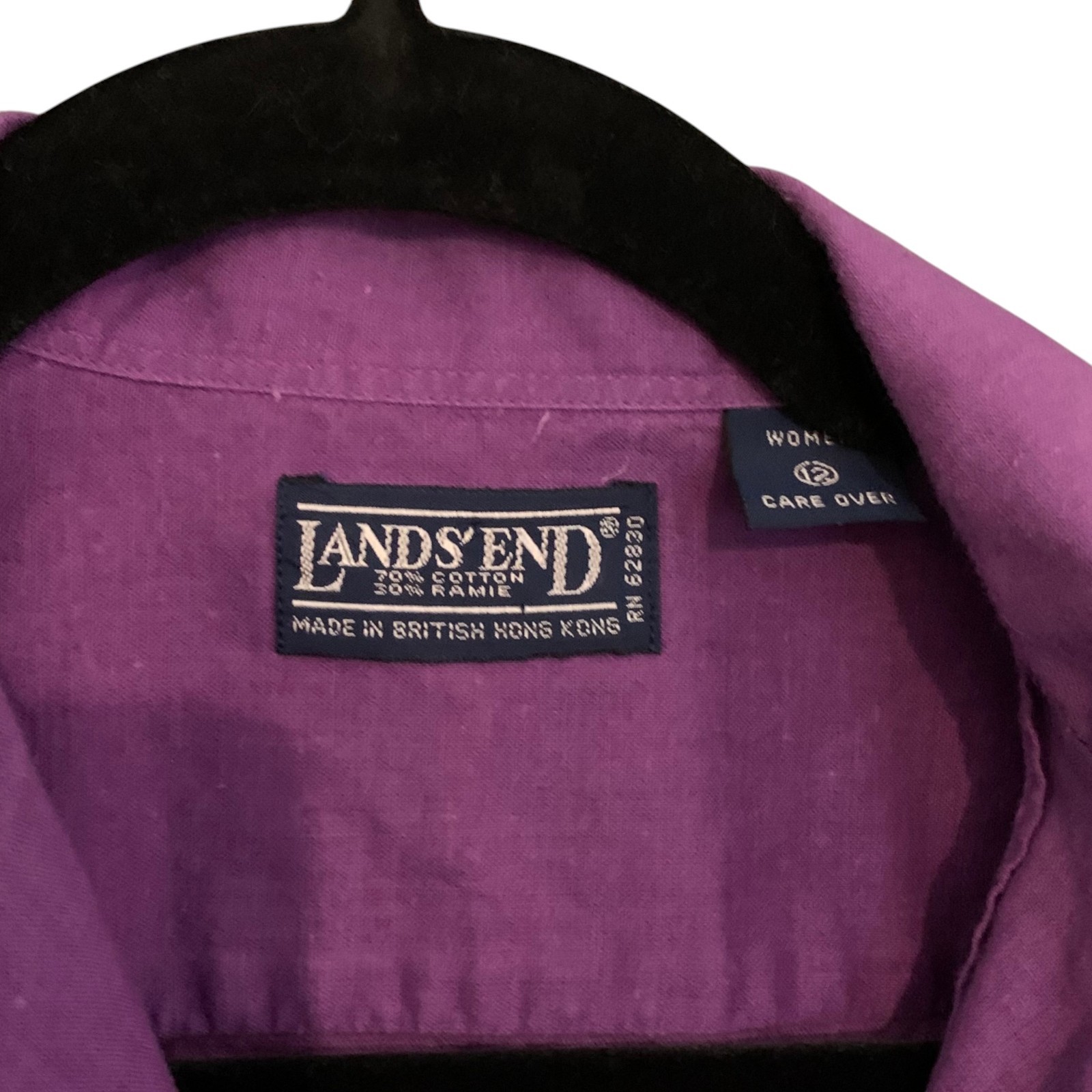 VTG 80s Lands End Purple Short Sleeve Button Down Shirt Size 12 Cotton Blend
