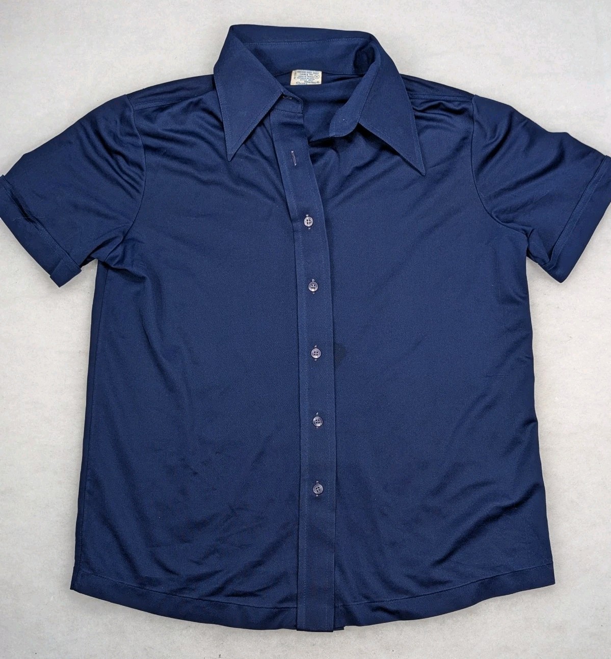 SEARS Perma Prest Vtg 60s 70s Navy Blue Btn Short Sleeve SHIRT TOP Women’s L 16