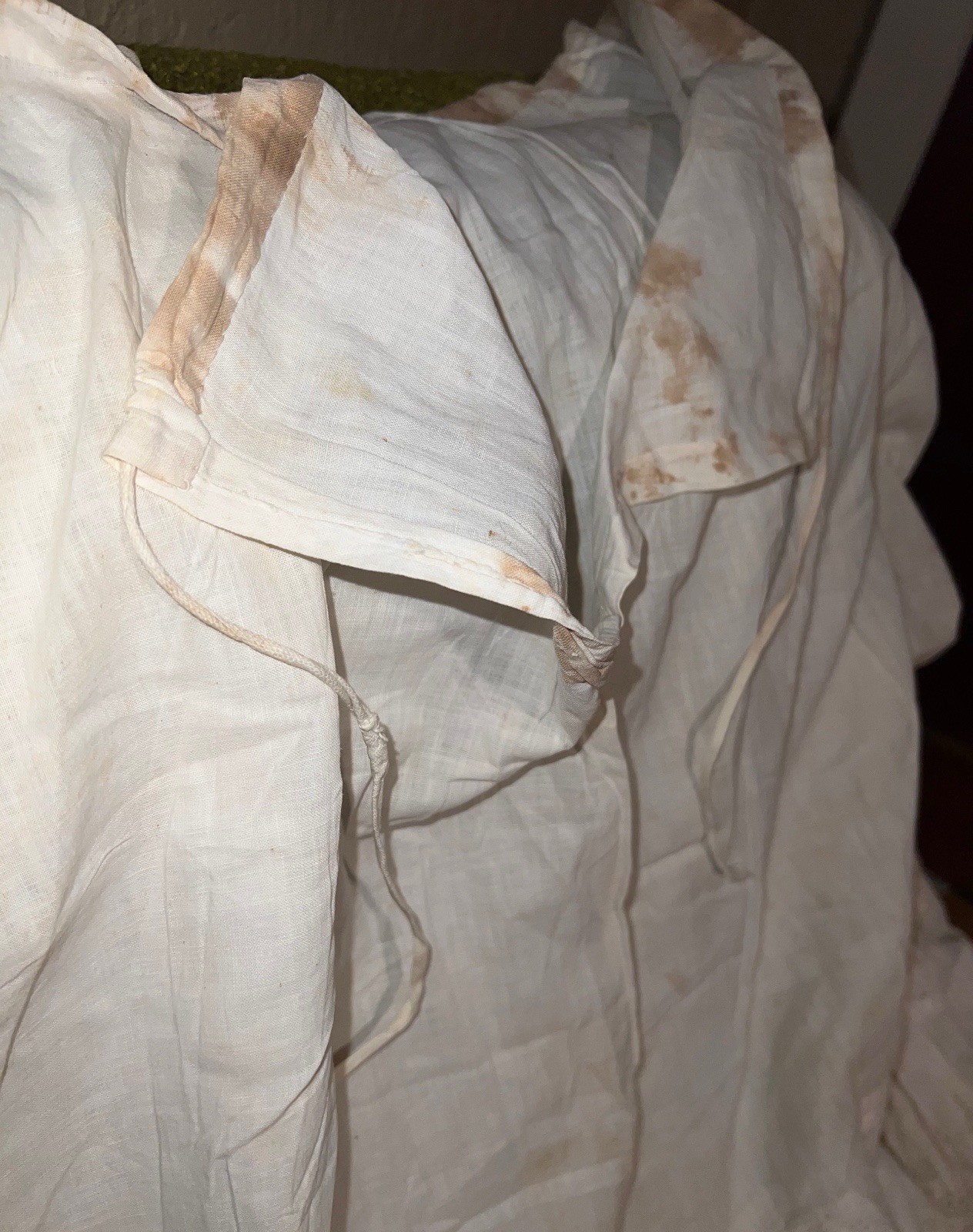 Antique Victorian Edwardian White Hand Sewn Embroidered Skirt Petticoat Stained