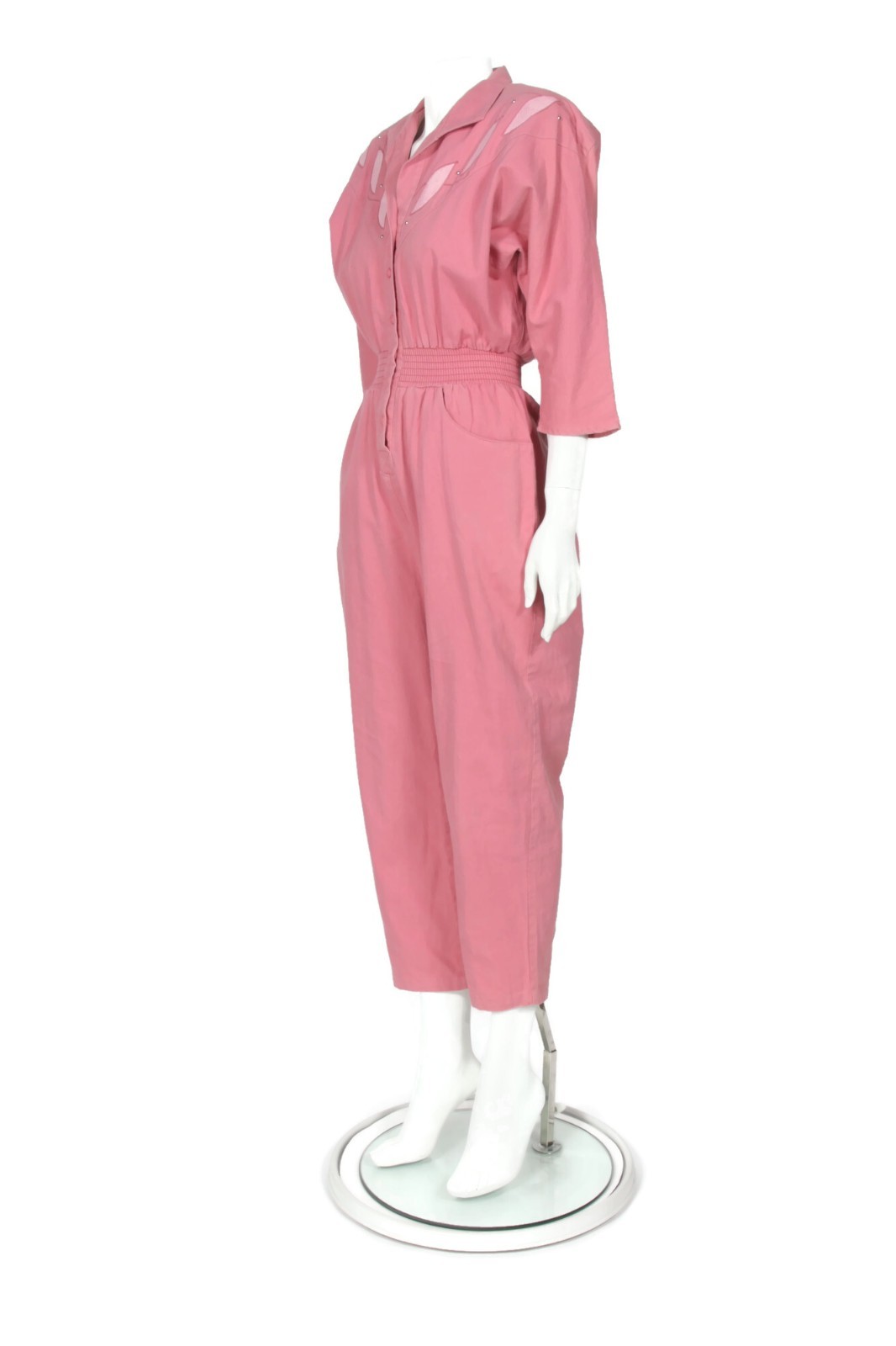 Vintage 1990s JOAN WALTERS Petite Salmon Pink Pleather Inlay Jumpsuit XS/S /166