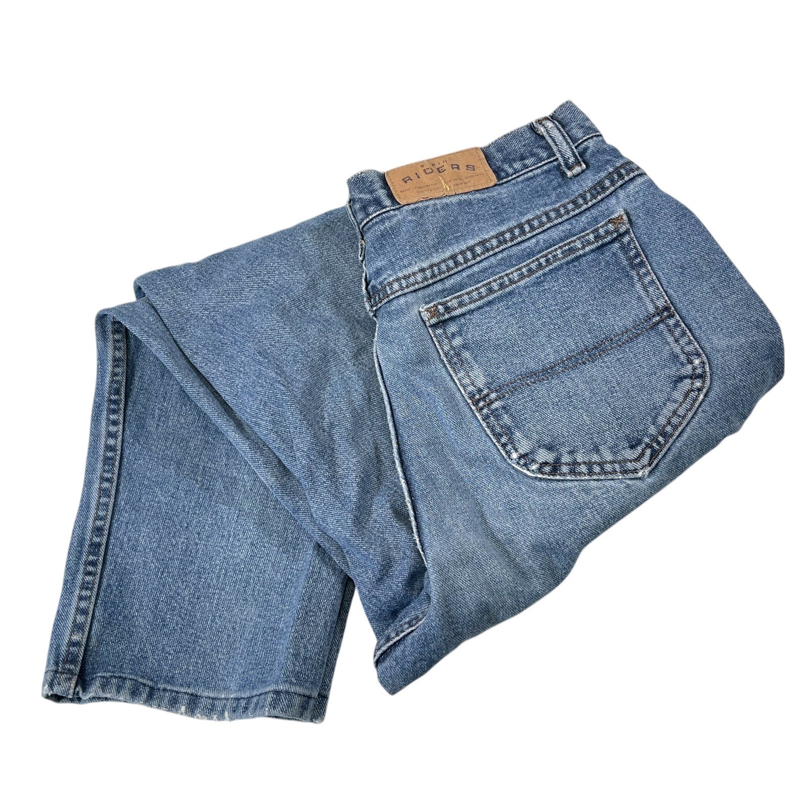 Riders 14 Medium Blue Denim Jeans High Waisted Straight Leg Vintage 90s 28×26