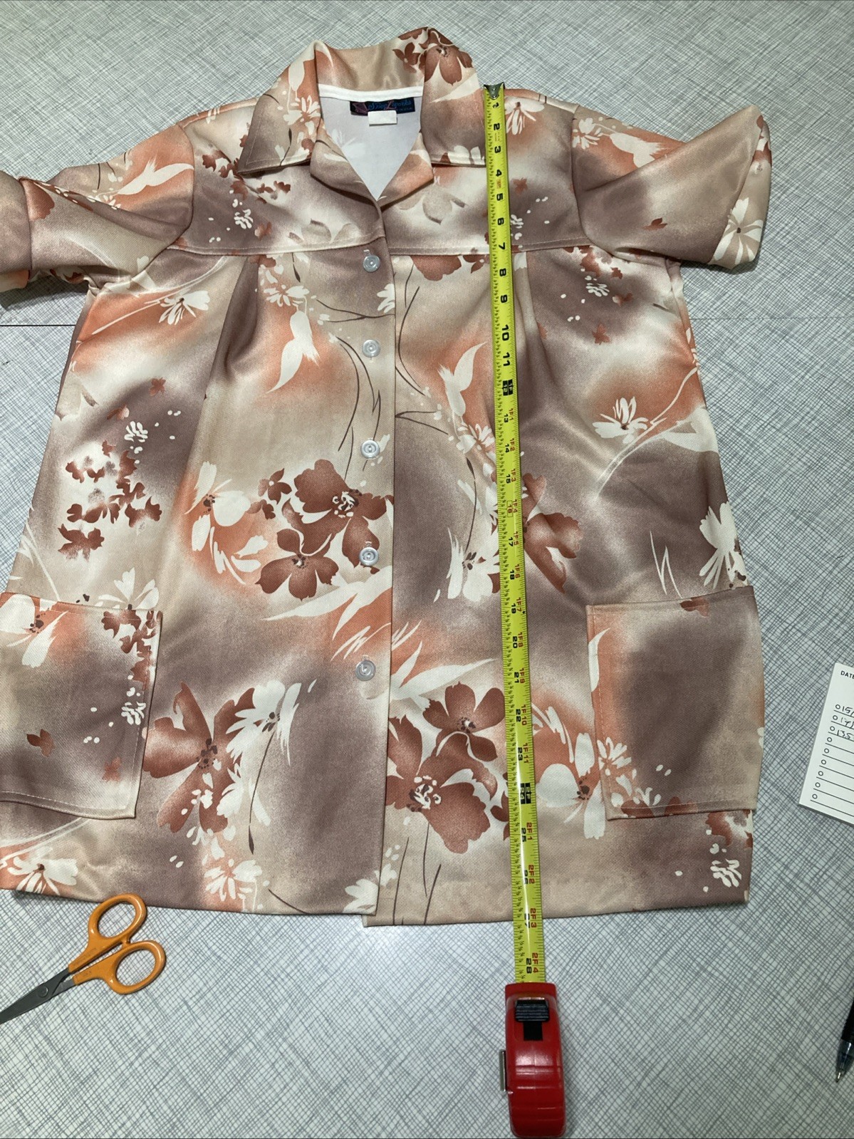 VTG 1970s Spoolworks Peach Floral Smock Tunic Shirt Utility Pockets S USA Retro