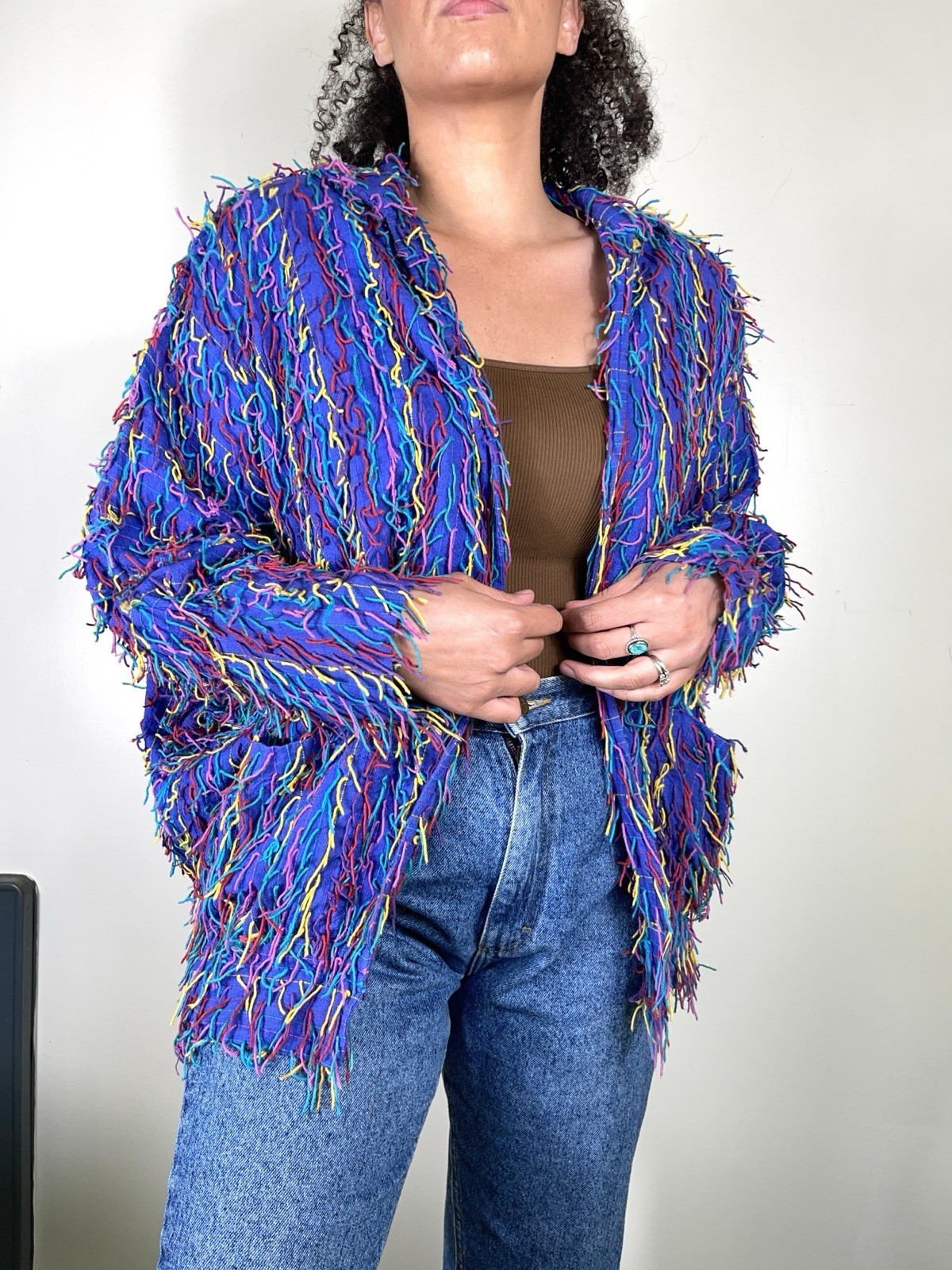 Vintage Big Jaguar Guatemala Rainbow Fringe Jacket One Size Maximalist Eclectic