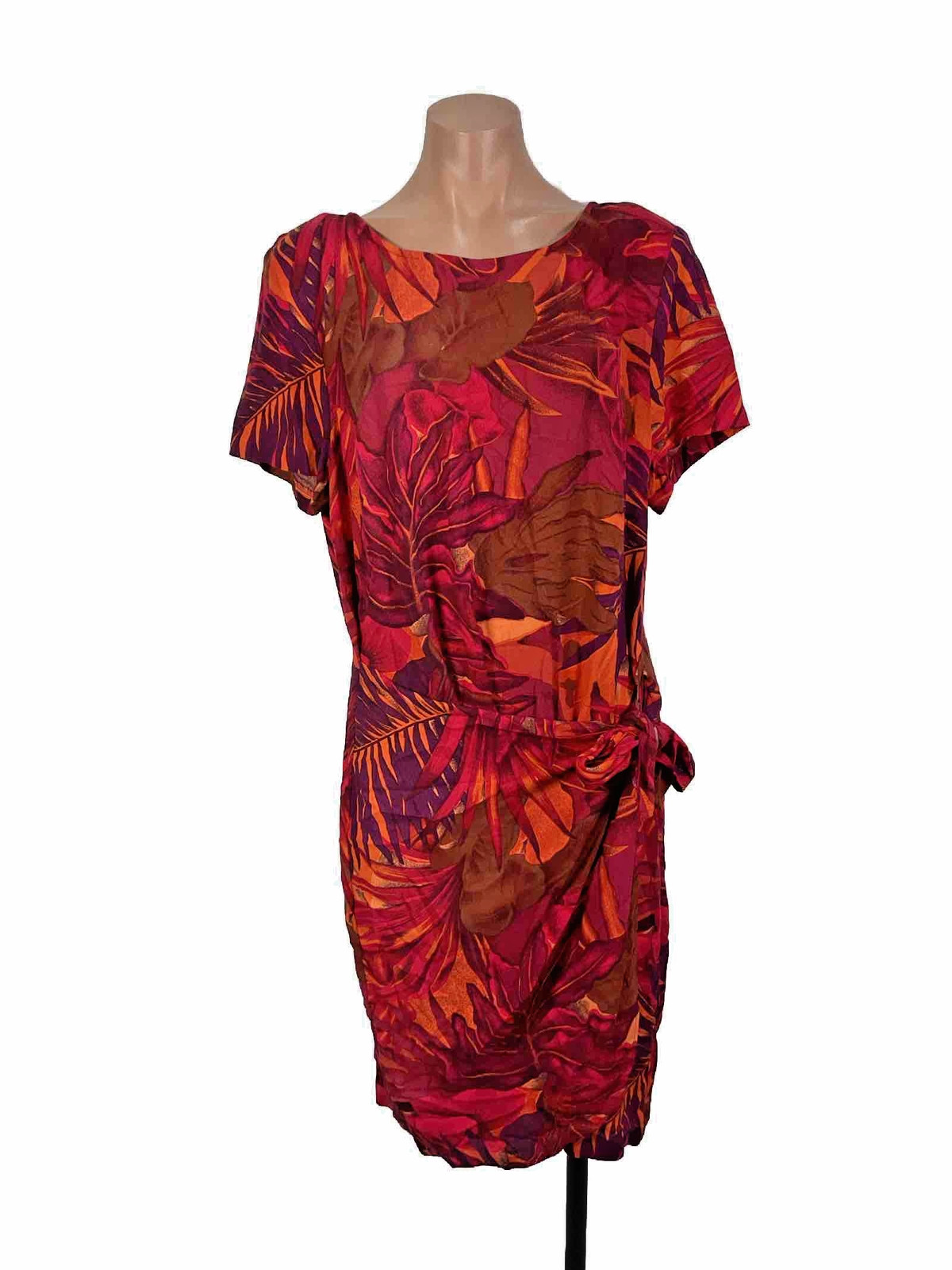 St Tropez West Dress Floral Hawaiian Rayon Linen Wrap Dress Resort VTG 90s Y2K