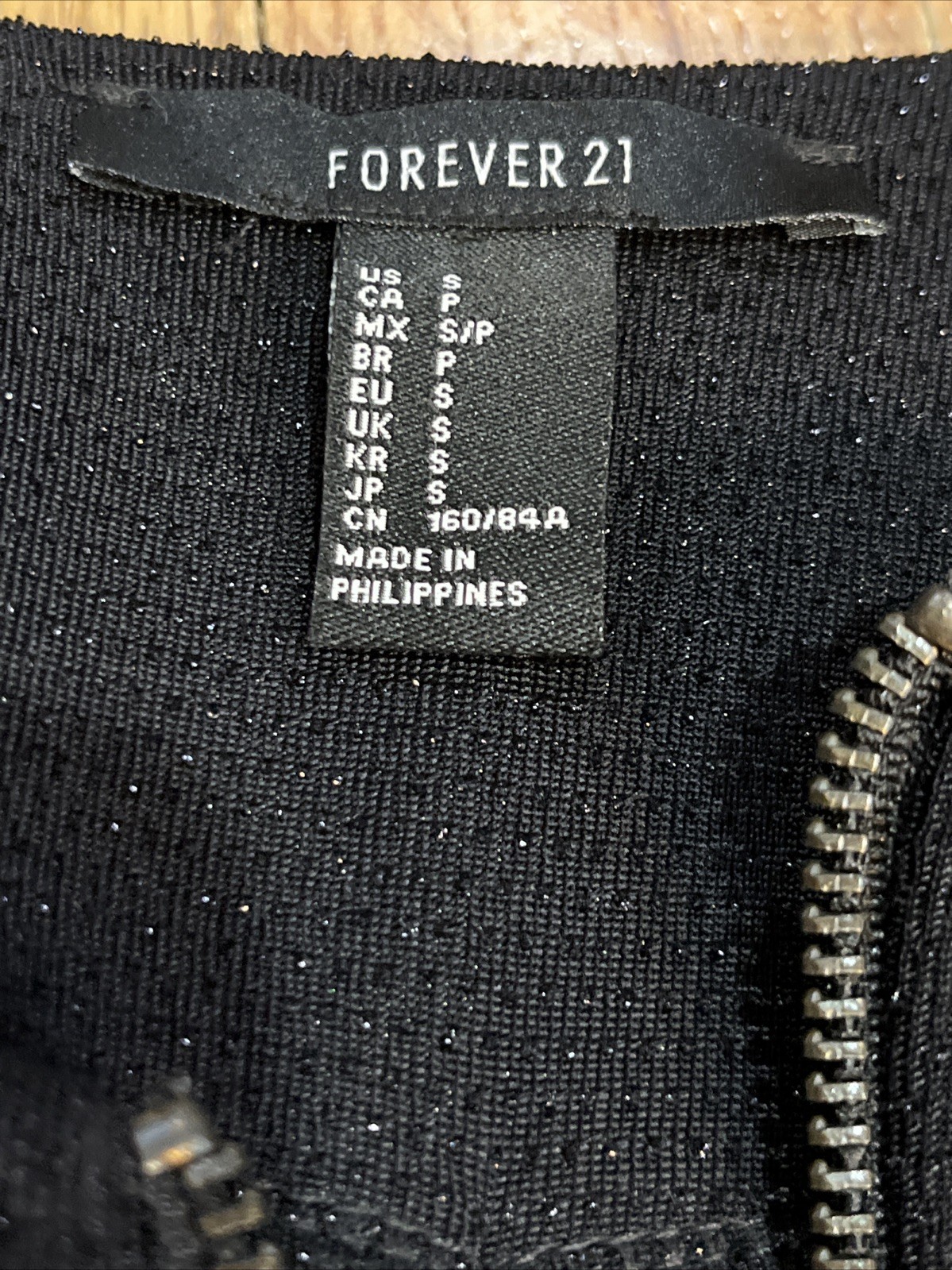FOREVER 21 Dressy PEPLUM Hem SCUBA Jacket, ZIP Front Black/Silver Sparkle SZ S