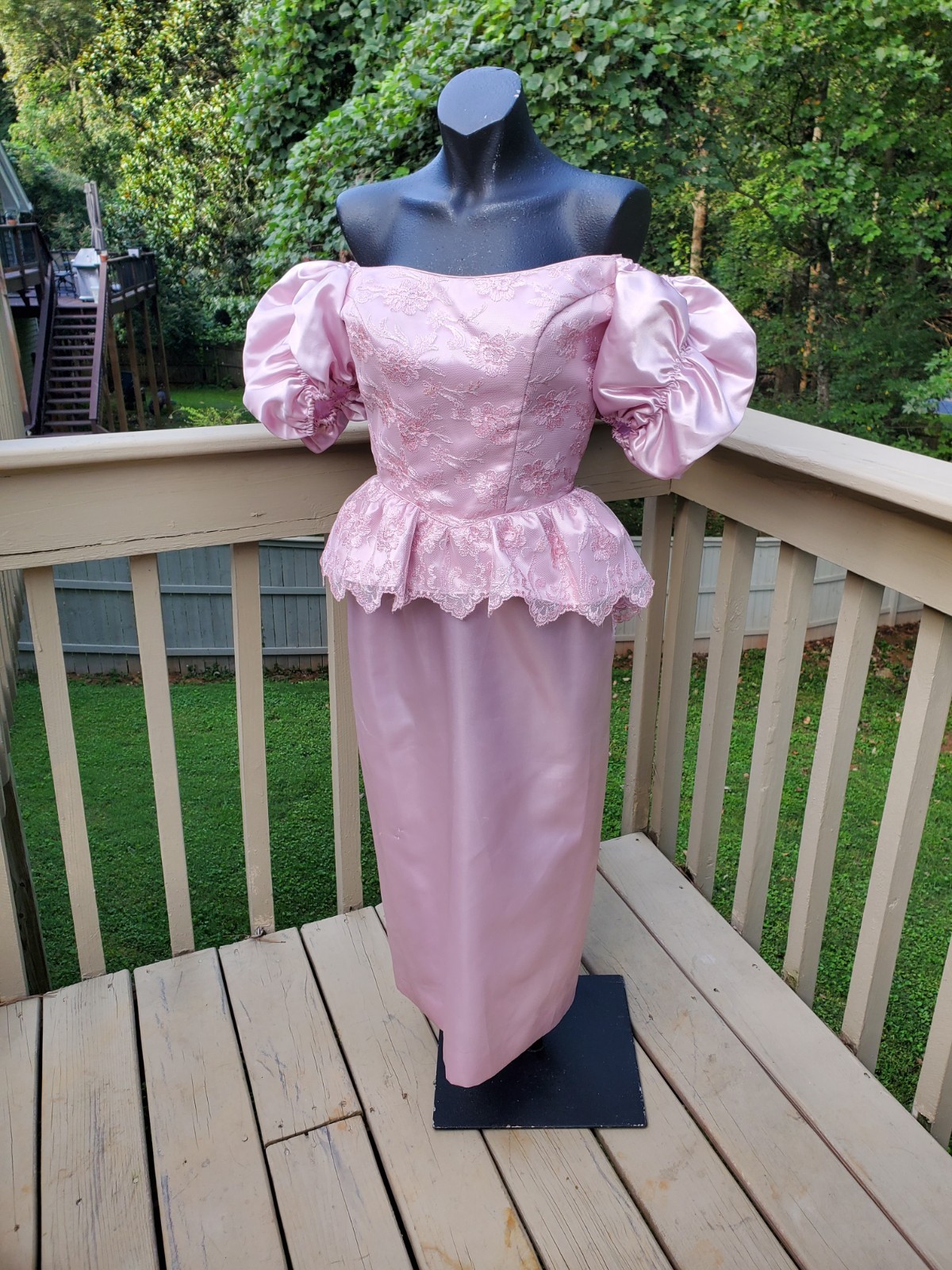 Vintage 1980s Eve of Milady Dress Puffy Sleeves Off The Shoulder Prom Dress