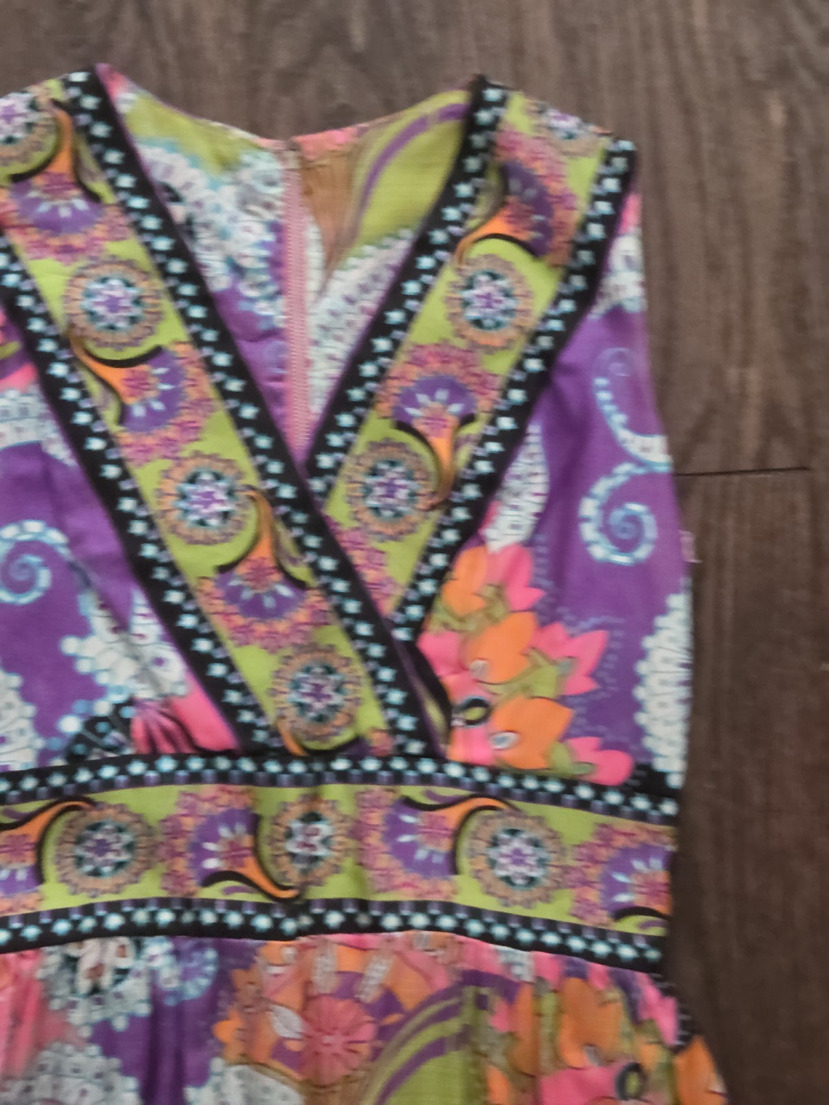 Vintage 70s Psychedelic Paisley Floral Maxi Dress Pink Purple Boho Hippie S