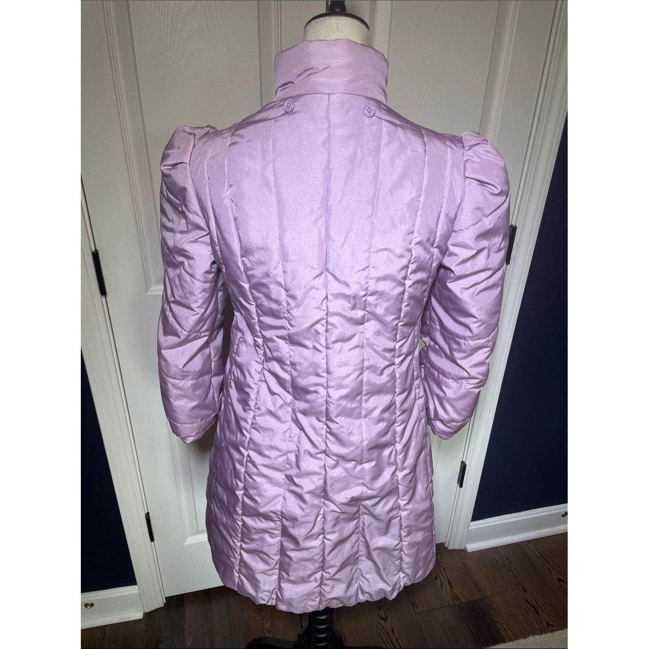 VTG 80s Rothschild Lavender Puffer Coat Asymmetric Colorblock Leg-O-Mutton