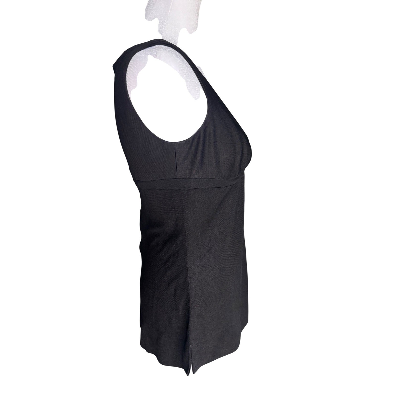 Vintage Manning Silver Black Plunging V-Neck Empire Waist Shell Top Office Siren