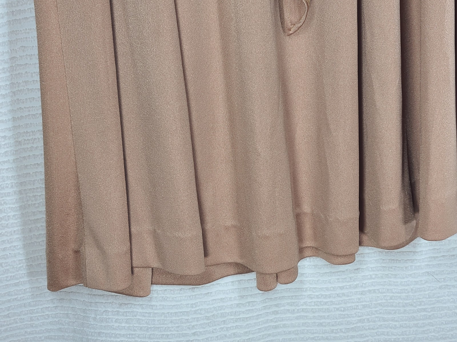 Vintage 1970s Halston Liquid Knit Skirt wSash 28w Disco Twirl Tan Taupe