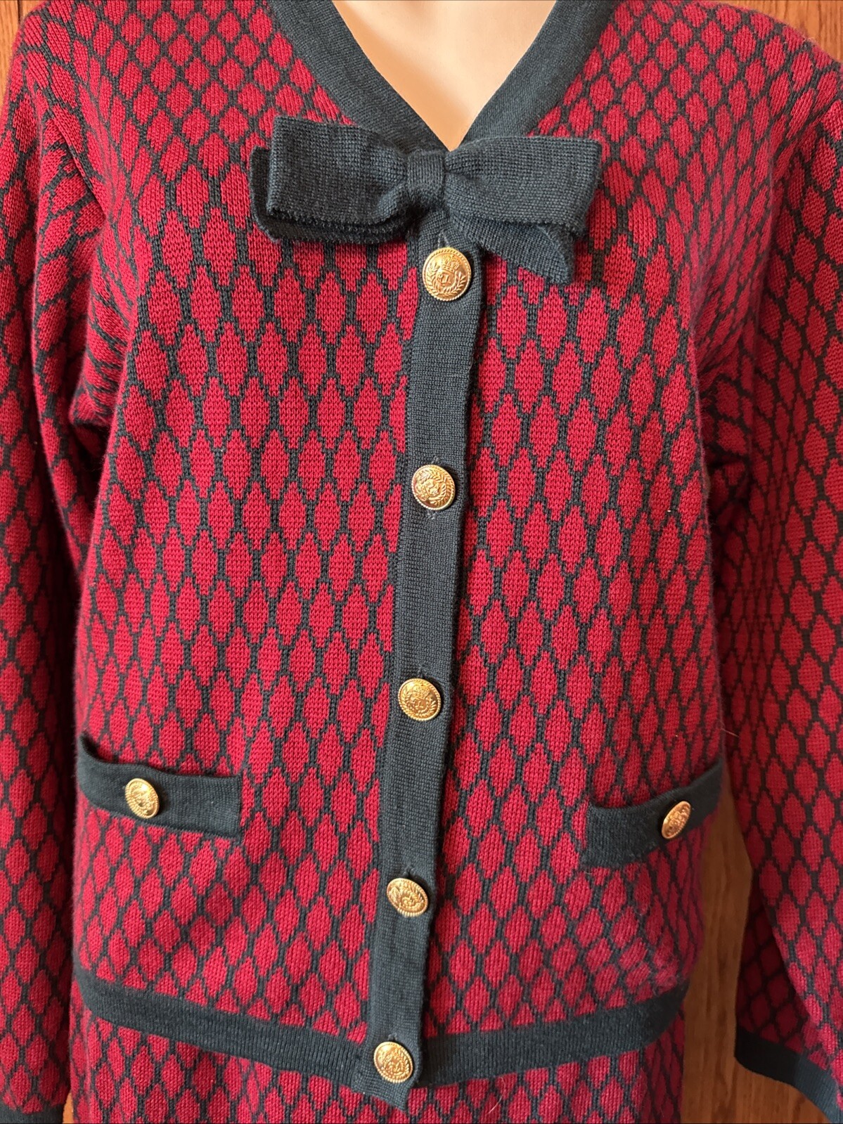 Vtg Evan Picone Knit Sweater Cardigan And Skirt Set S/M