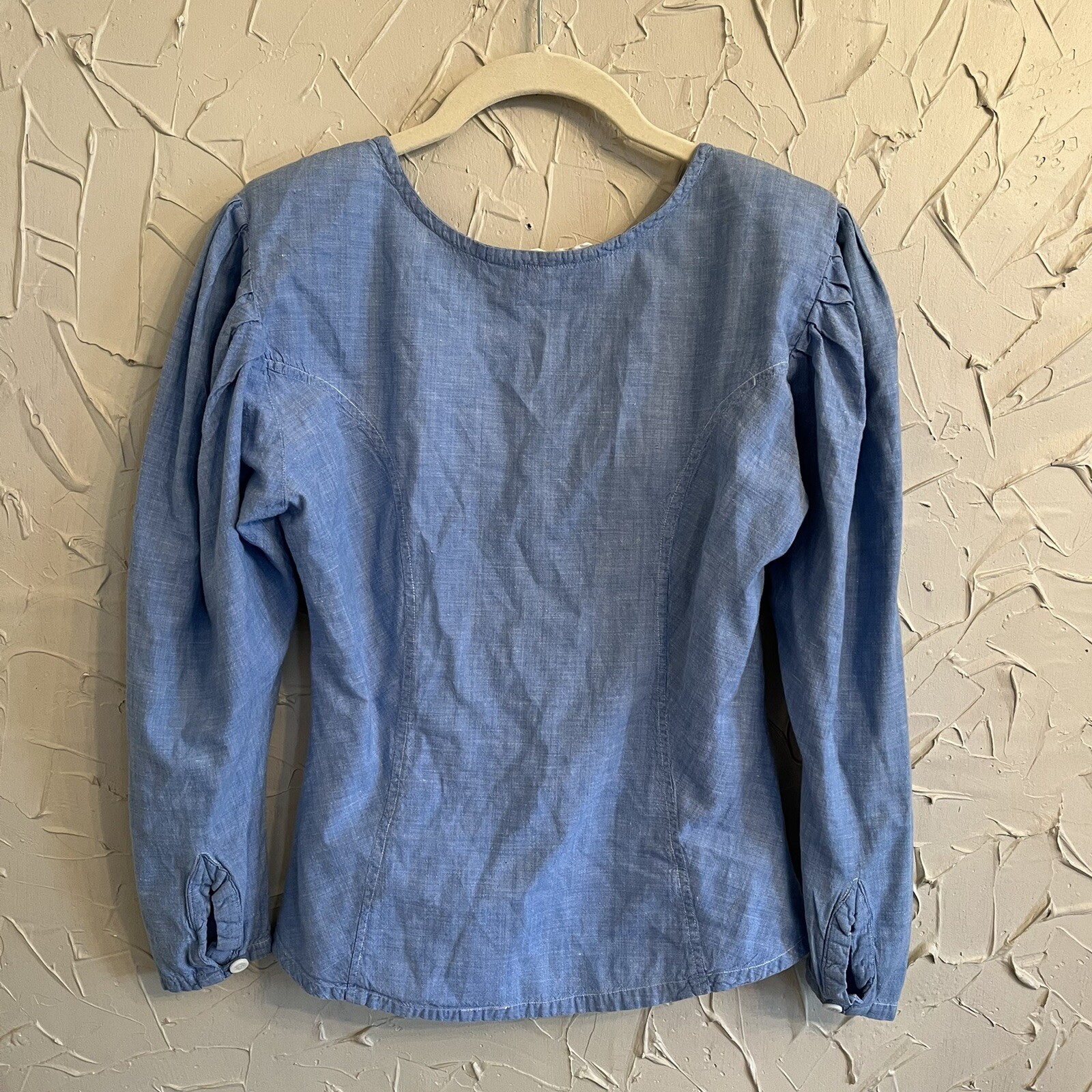 Vintage Star Of India Denim Chambray Embroidered Peasant Top Small 70s 80s