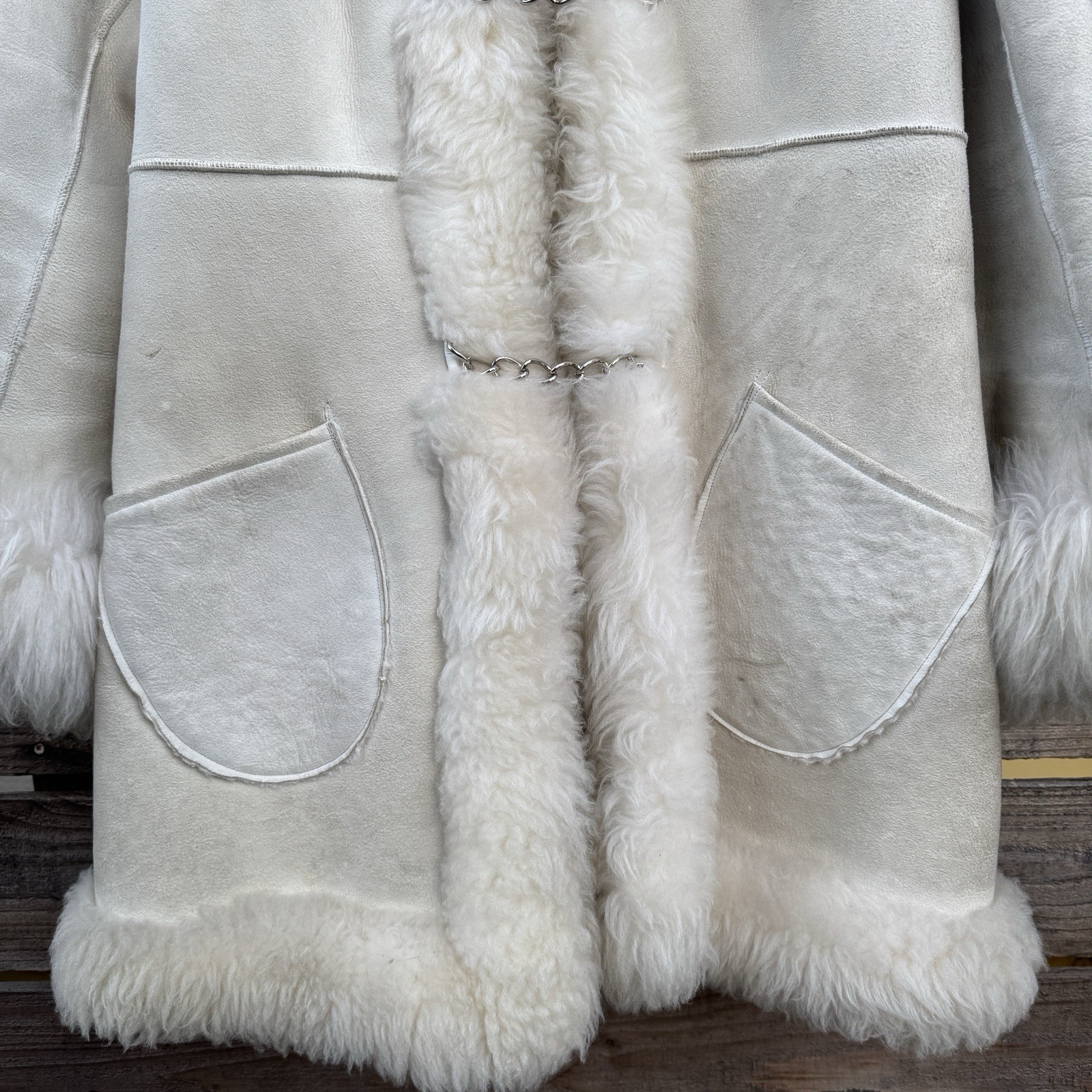 Vintage SuedeLamb by Lawrence Shearling Coat Lamb Fur Trim Cream Suede Jacket S