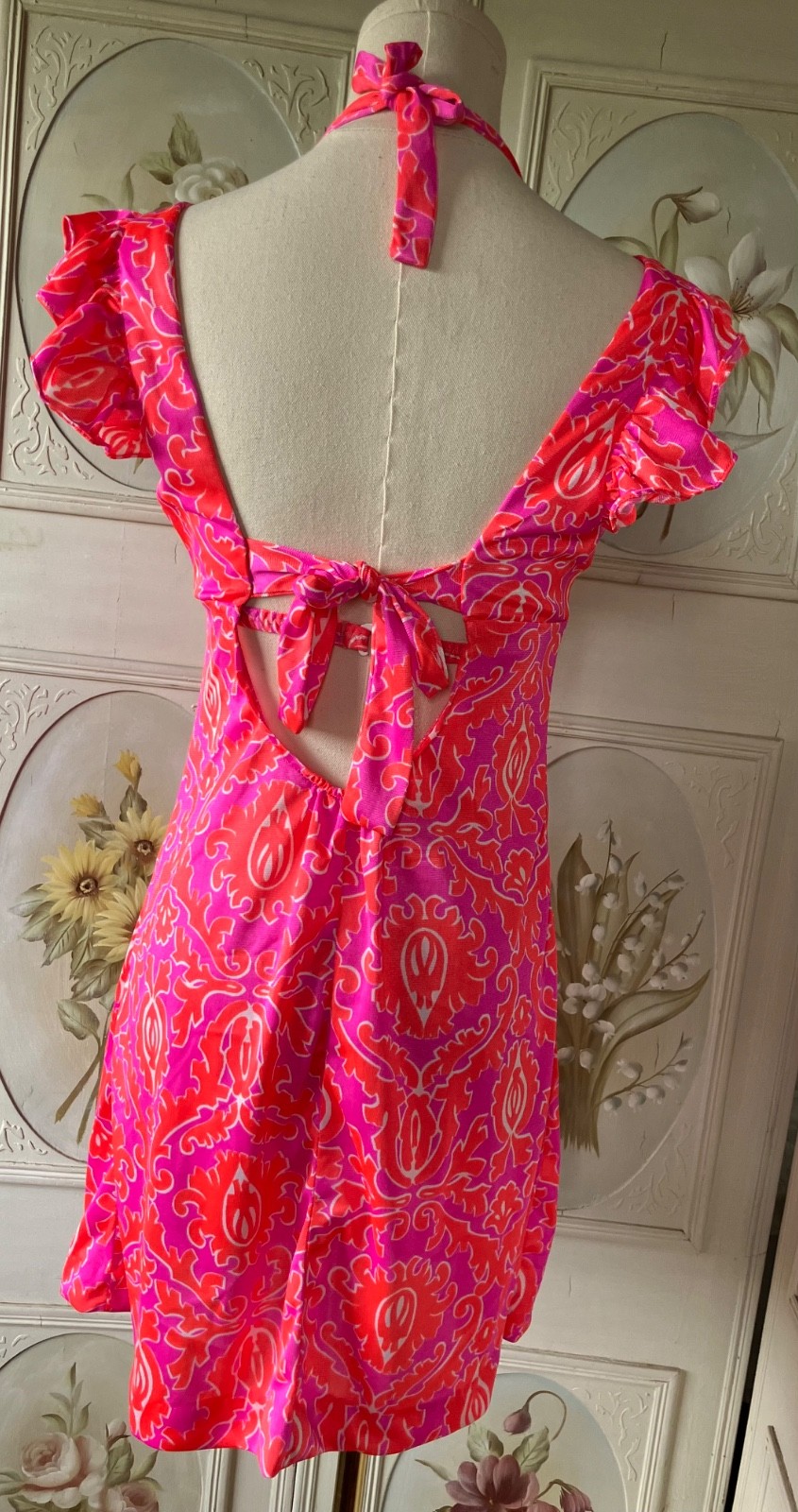 VTG 60s JC PENNEY PSYCHEDELIC 3 PIECES HOT PINK+ORANGE BIKINI+DRESS USA 9/32 EUC