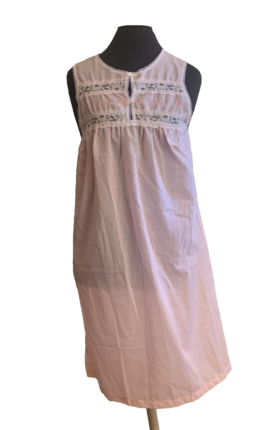Vtg Pink Nightgown Embroidery Floral Lace Cotton Blend Cottagecore Damea Sz S