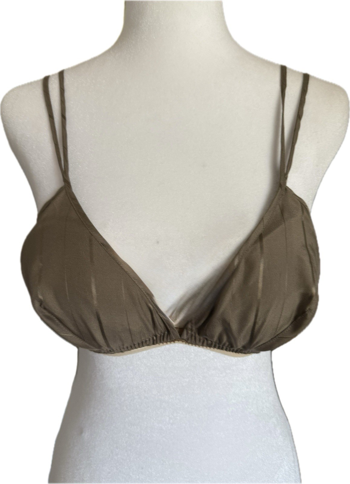 Vtg Vivine La Rinascente Bra 100% Silk M L Bralette Mocha Brown Stripe NOS