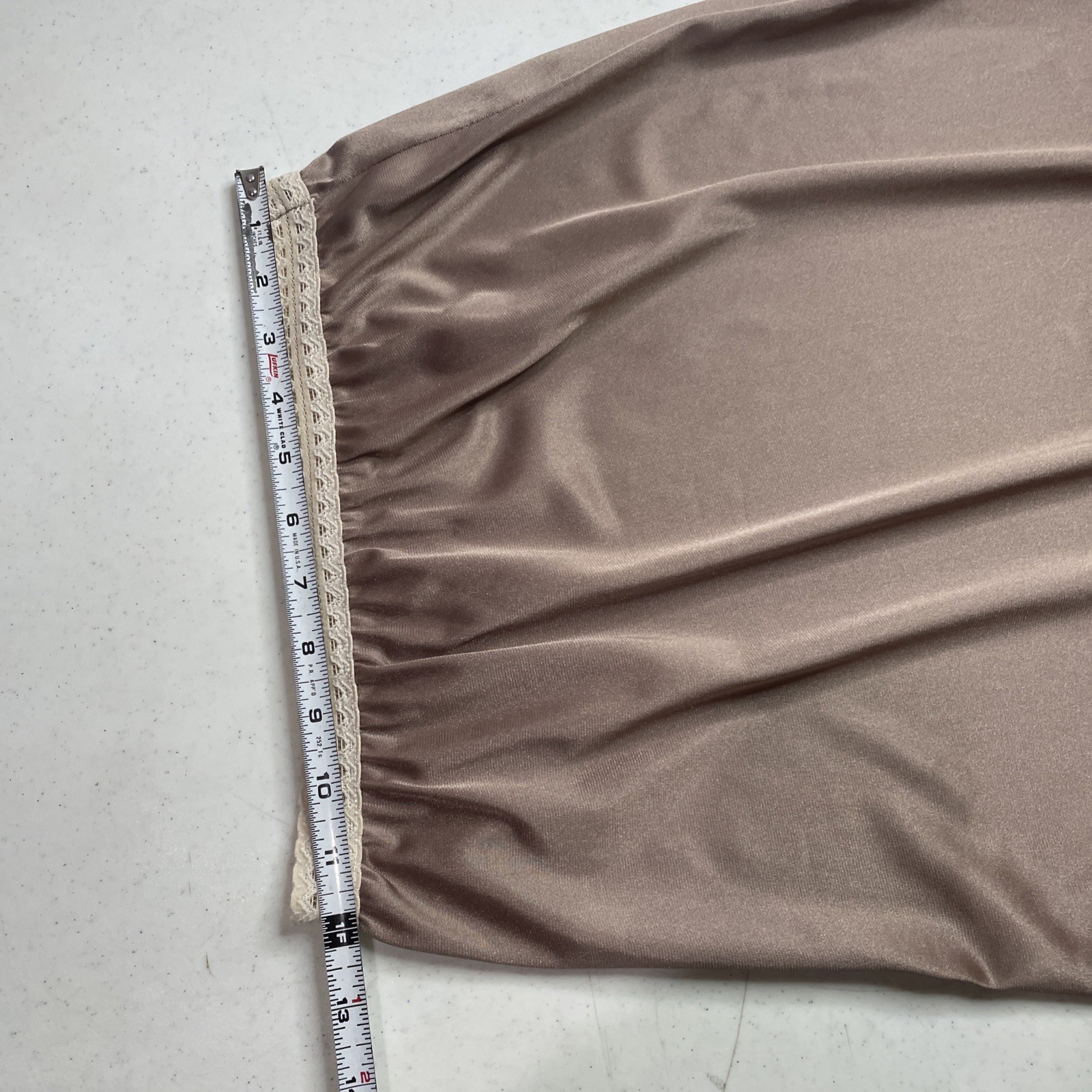 Vintage Mardor Half Slip Mocha Size Medium Lace Trim Slit 100% Nylon Tricot