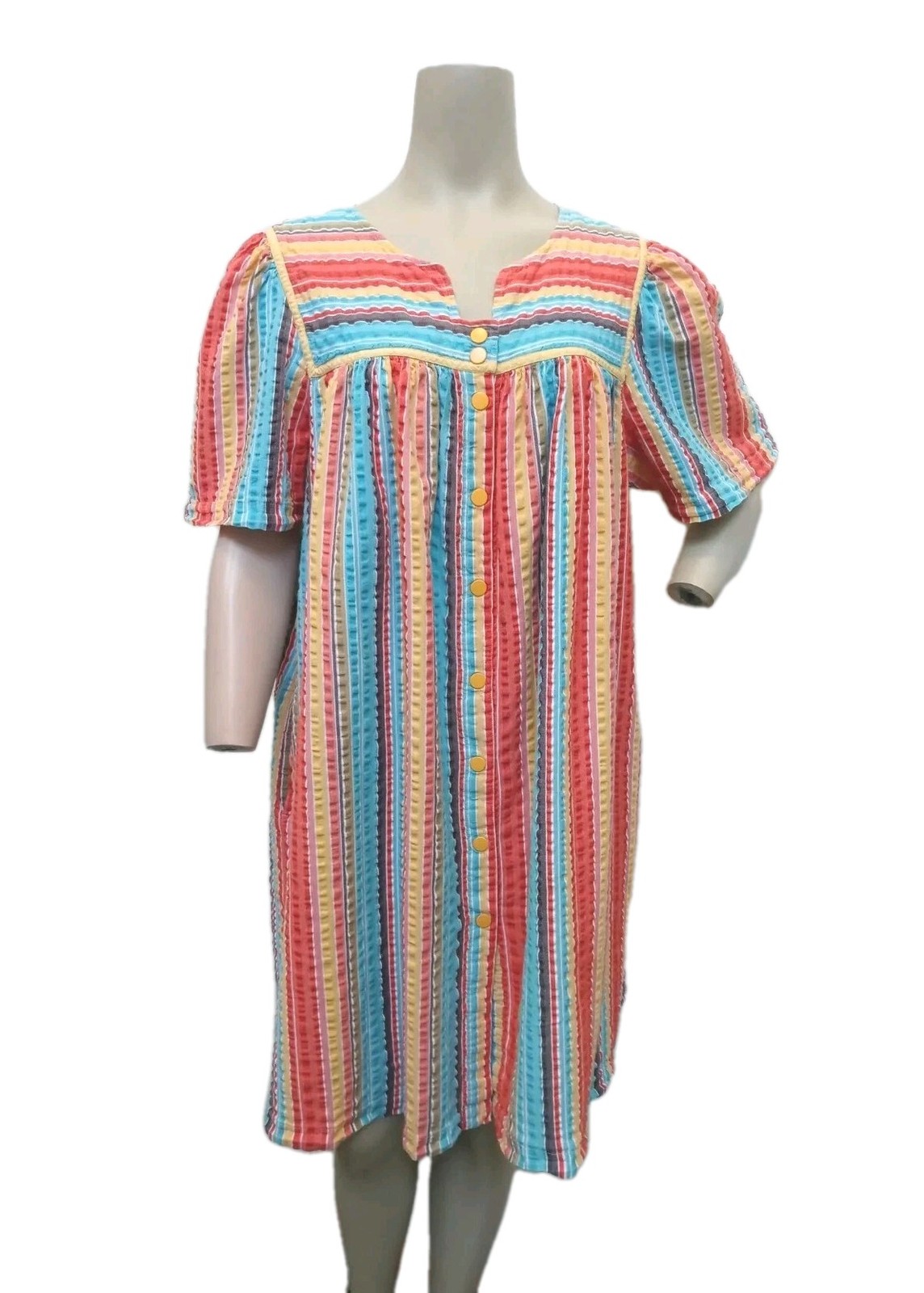Vintage Women’s Long Duster House Coat Lounge Dress Robe Pockets Easy Snap Gown