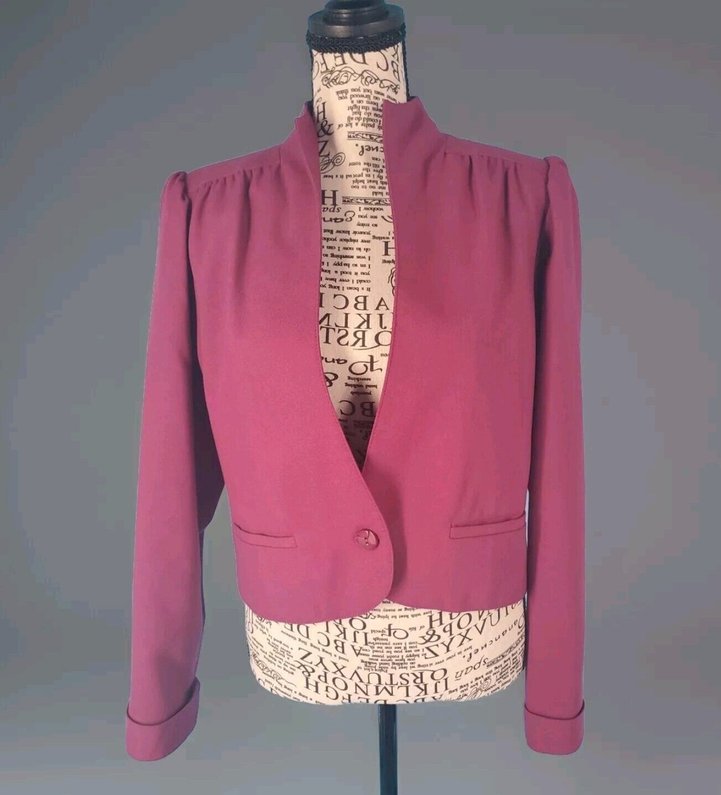 Vintage Wool Blend Blazer Union Lined Cropped Made ILGWU Purple Sz 7/8 USA