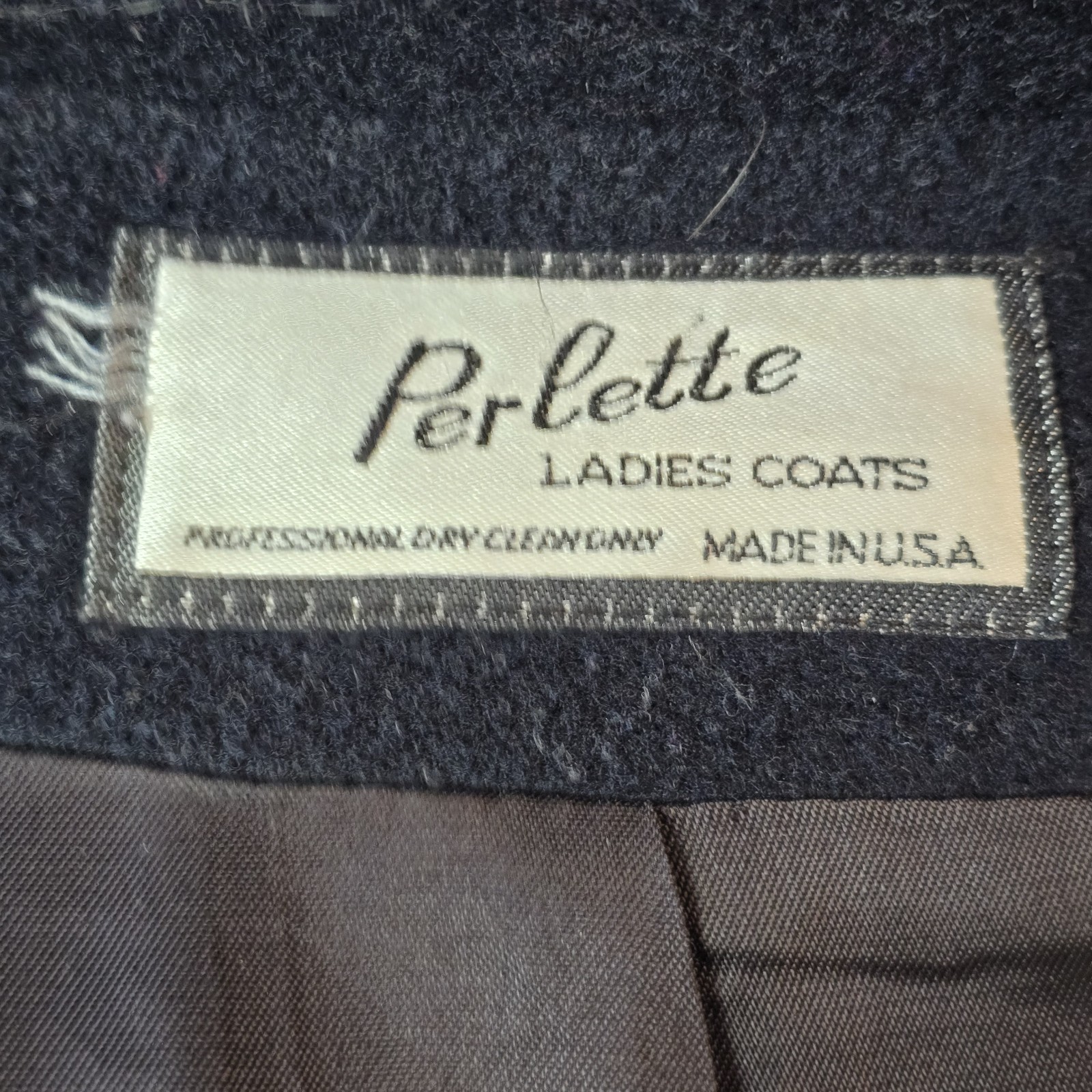 Perlette Black P-Coat Wool Blend Double Breasted Long Coat USA Made Vtg