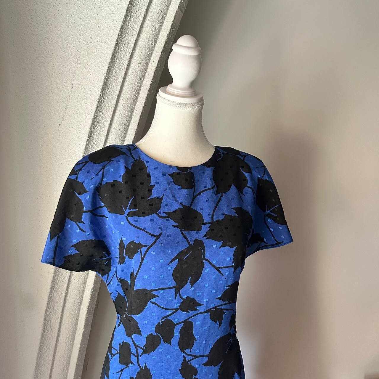 New Raves Vintage 80s Black Blue Maxi Dress Sz S Padded Shoulders