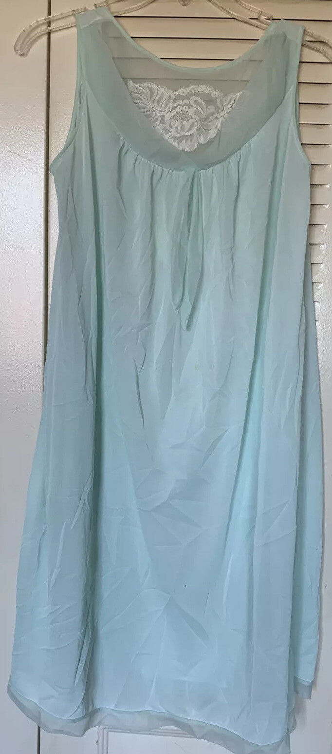Vtg Radcliffe 2 Piece Nightgown Peignoir Set Large Wedding Green Nylon/Lace