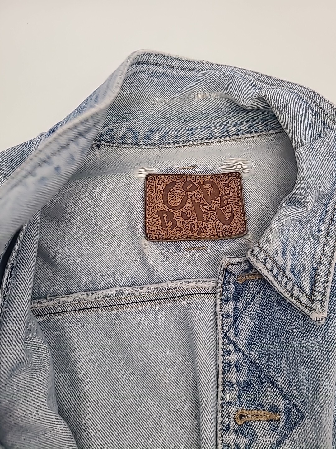 Vintage Code Bleu Light Wash Denim Distressed Jean Jacket XL Retro 80s 90s