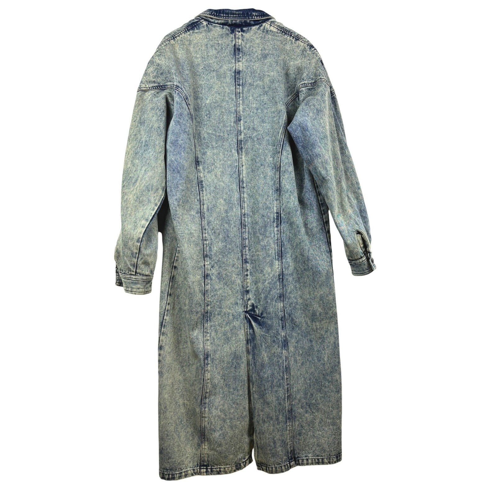 VTG Blue Zone Acid Wash Denim Duster Coat XL 80s Moto Edgy Boho Retro Streetwear