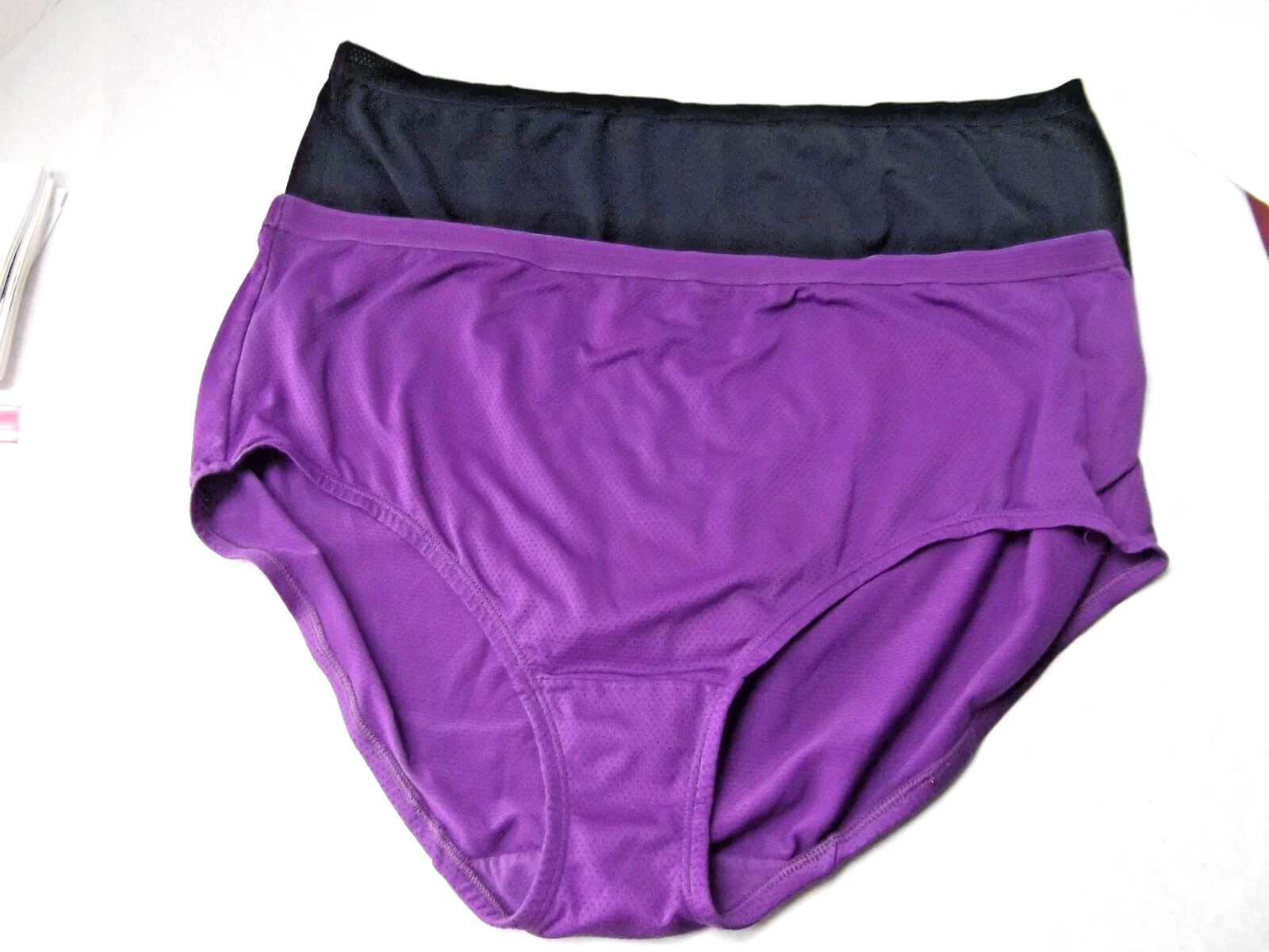 vtg lot 2 panties lingerie silky nylon poly brief Fit for Me purple blk 13 Plus