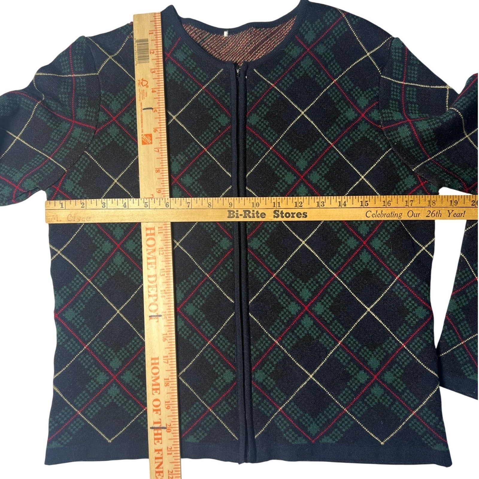 Vintage Talbots Made In Italy 100% Merino Wool Full Zip Plaid Sweater CA 23147