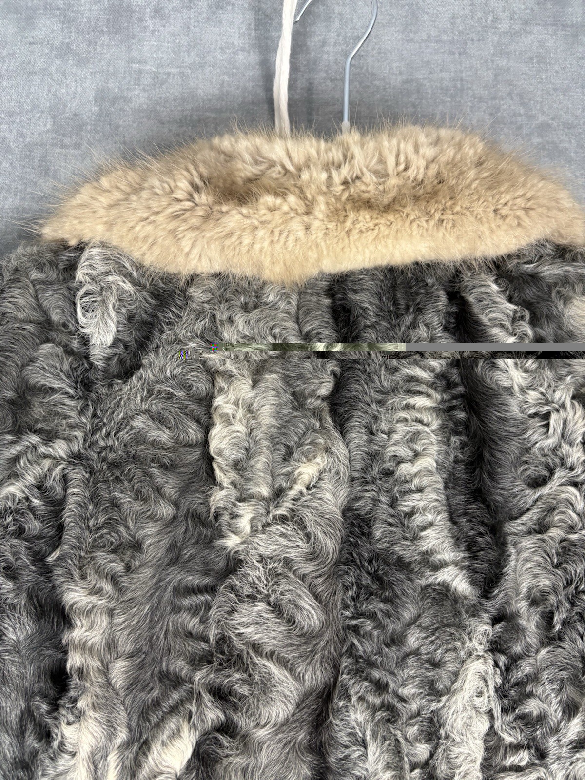 Vintage Persian Lamb Karakul Fur Coat Mink Collar Gray German Furrier M/L