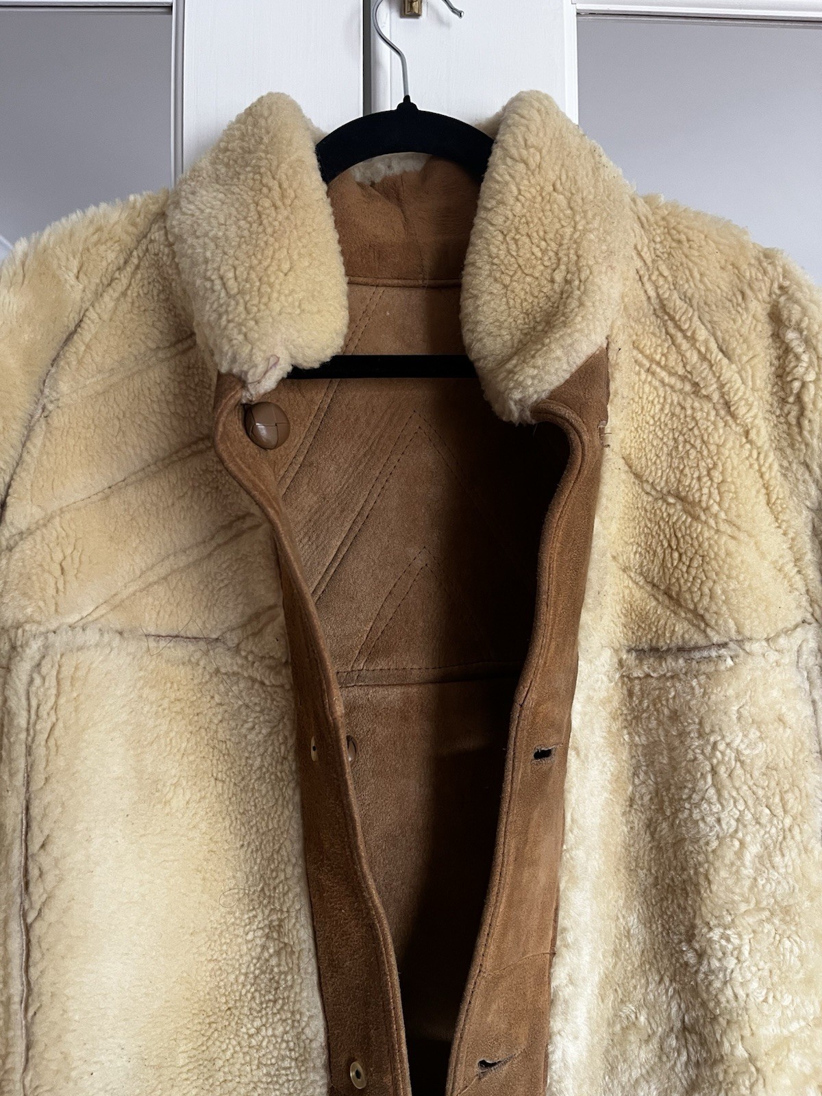Vintage Designer French Sheepskin Shearling Coat Women’s Large Cognac / Cream