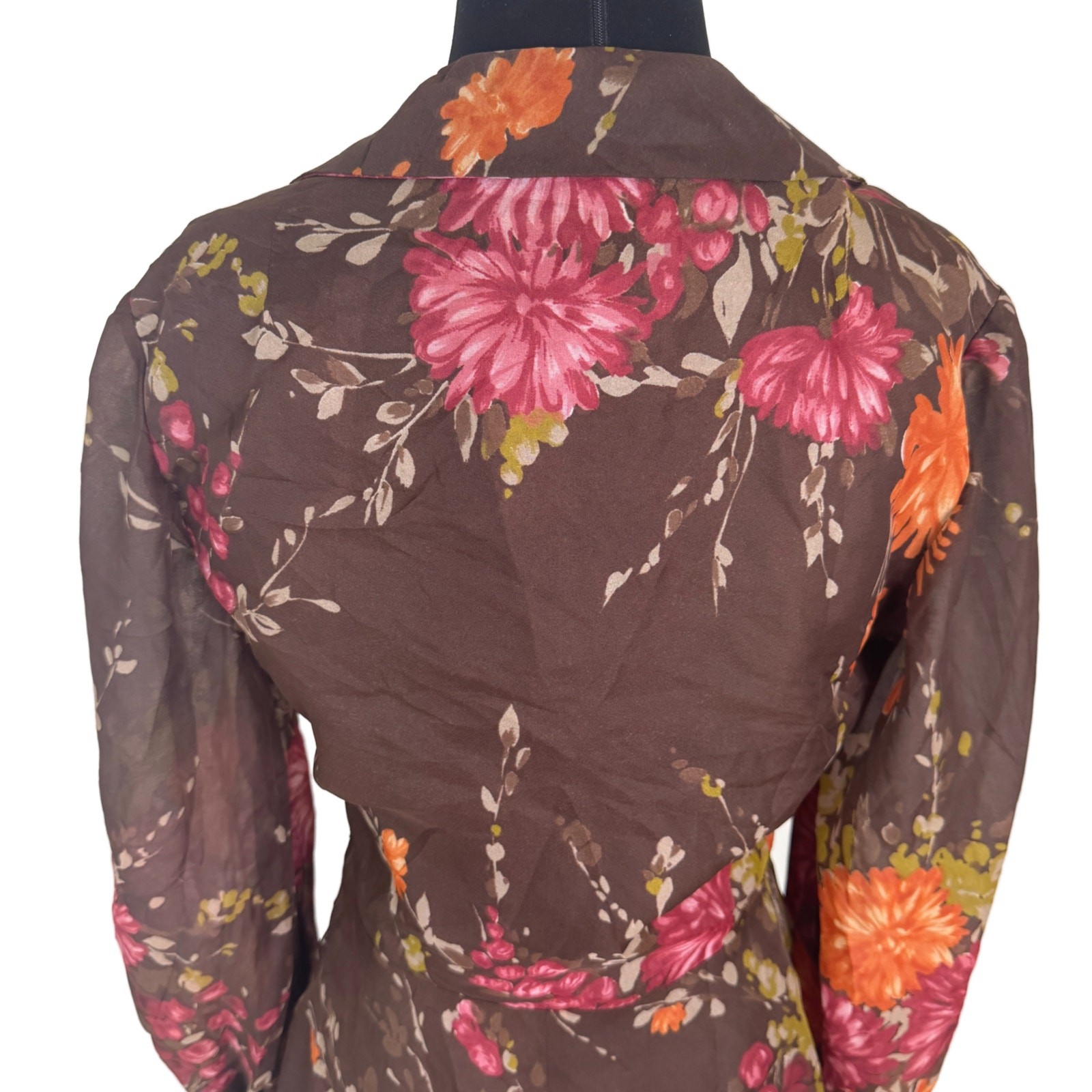 Vintage 1970s Zollner Modell German Floral Blouse Sheer Bishop Sleeve Peplum