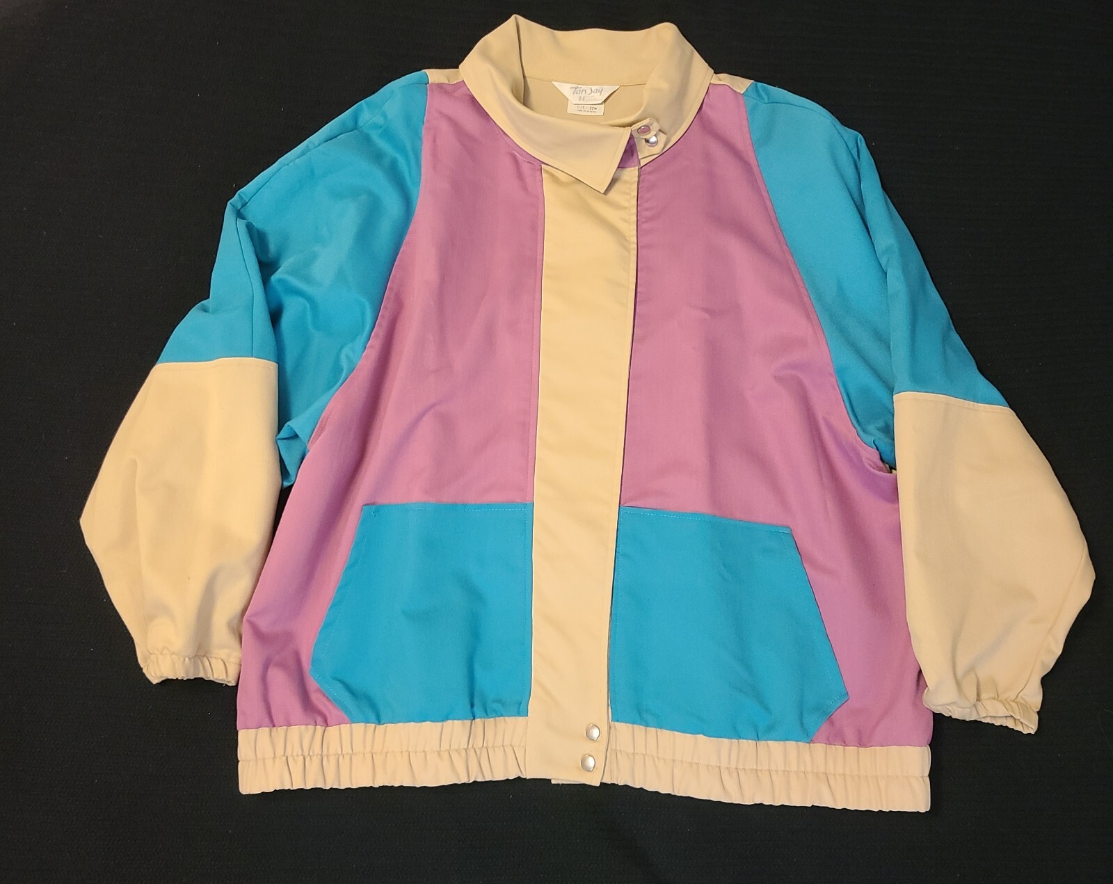 Vtg 80’s Tan Jay Jacket Women’s 22 W XXL Block Colors New Wave Unique Collar USA