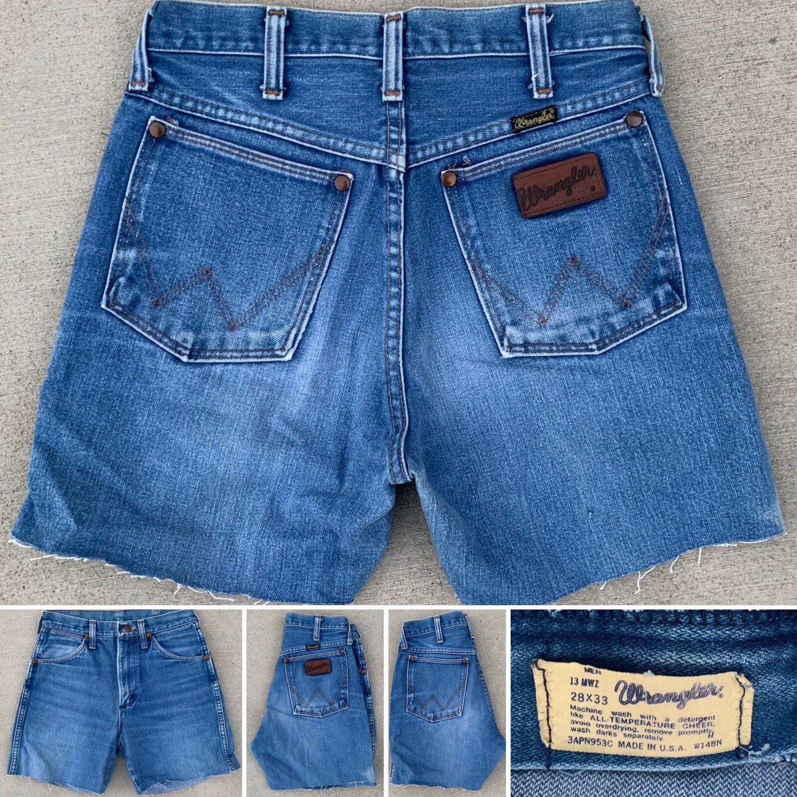 Vintage Wrangler Jeans shorts western cut offs made in USA Sz 28 But 27” waist