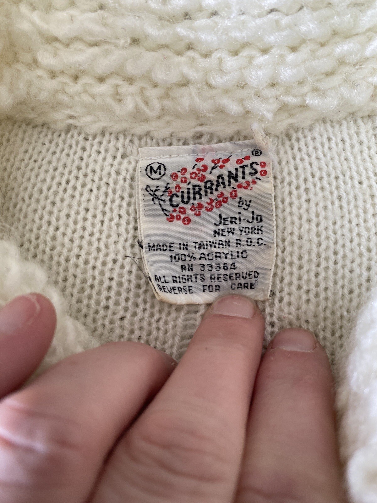 Currants by Jeri-Jo New York Vintage Cream Puffy Knit Full Zip Coat Sweater Med