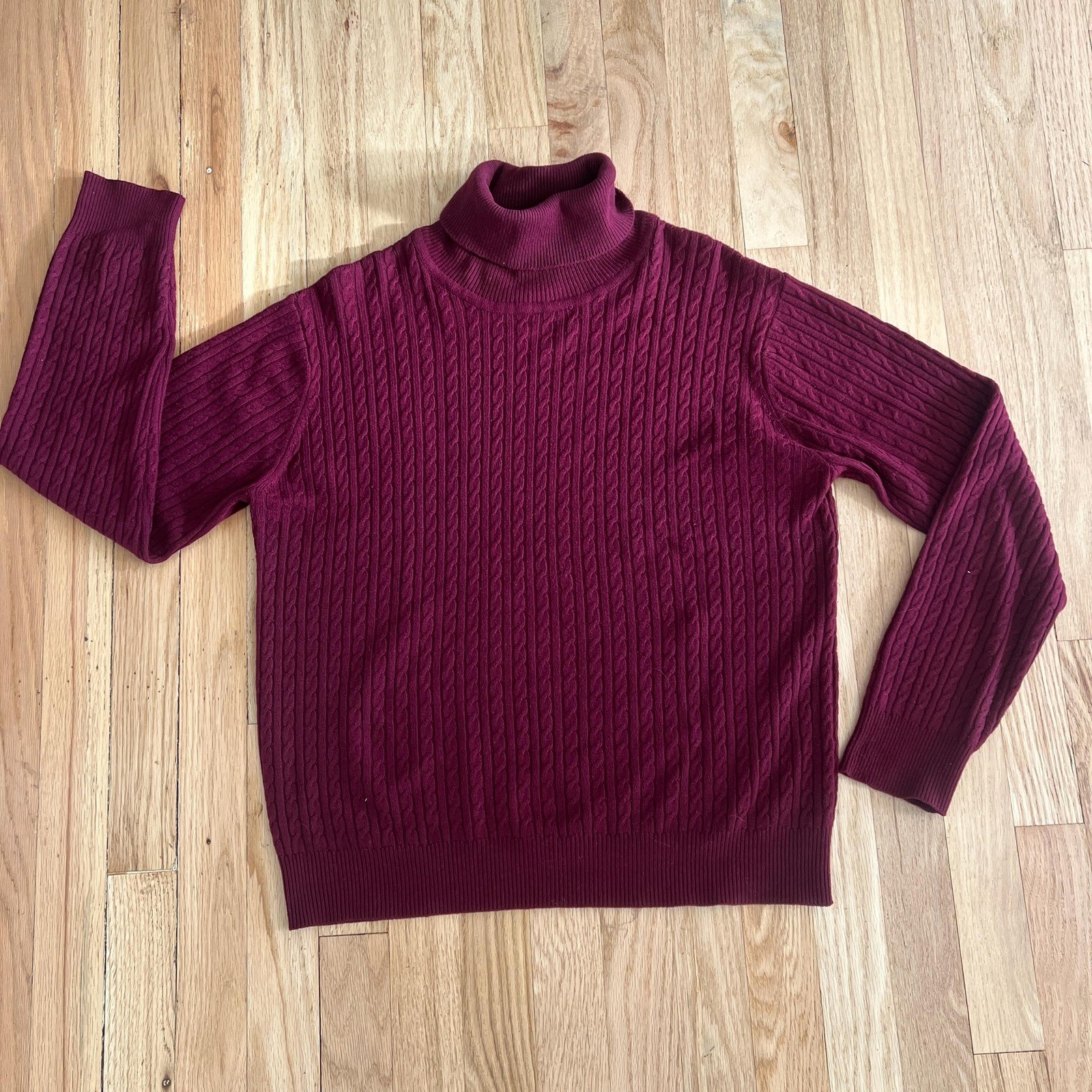 vintage 90s Silk Cashmere Turtleneck Sweater Burgundy Cable Knit Neiman Marcus