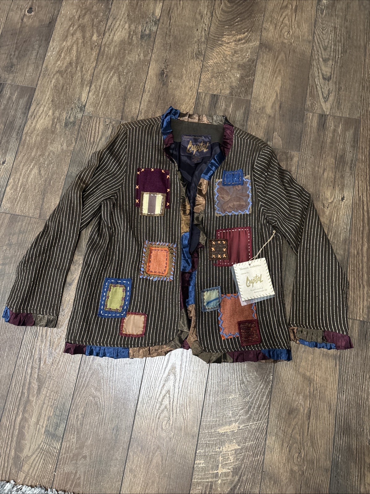 Vintage SHARON ANTHONY BY CRYSTAL STRIPED PATCHWORK JACKET SIZE L