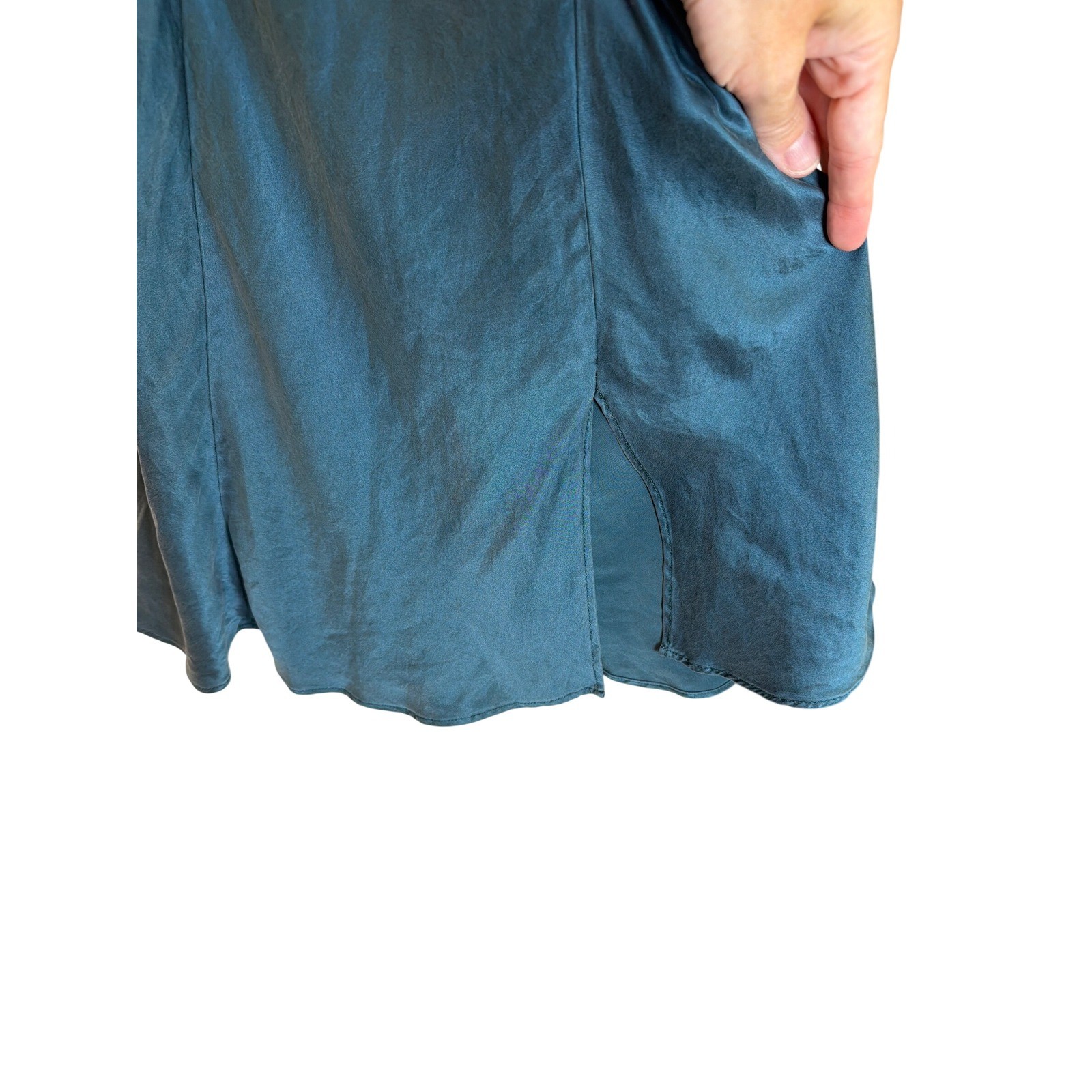 Vintage Victorias Secret 100% Silk Slip Dress Cami Teal Blue Mini Slit M